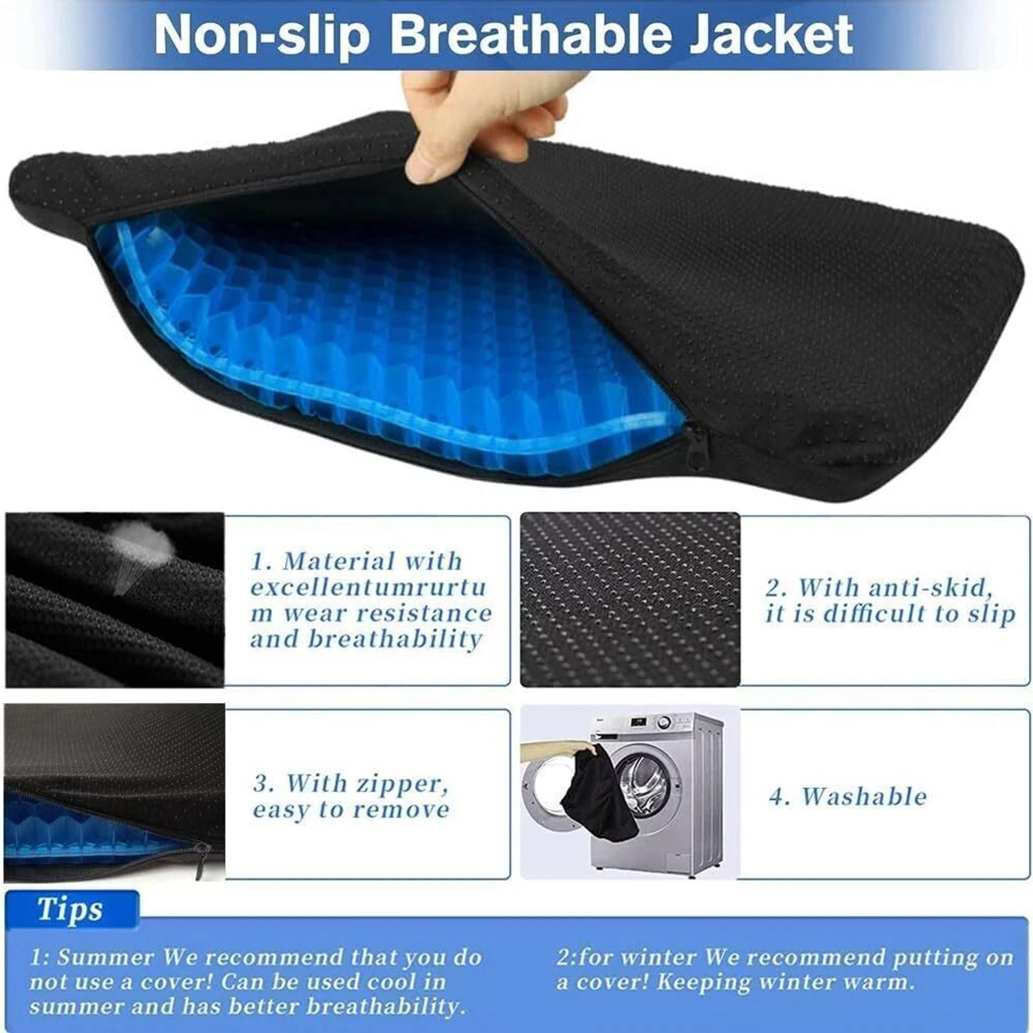 Image of VISHIXIT Gel Seat Double Thick with Non-Slip Cover, Breathable Honeycomb Gel Cushion Back / Lumbar Support