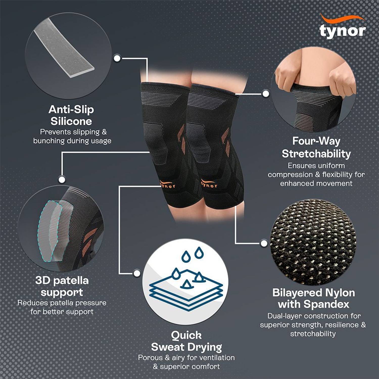 TYNOR Knee Cap Air Pro, Black & Orange, Small - Image 3