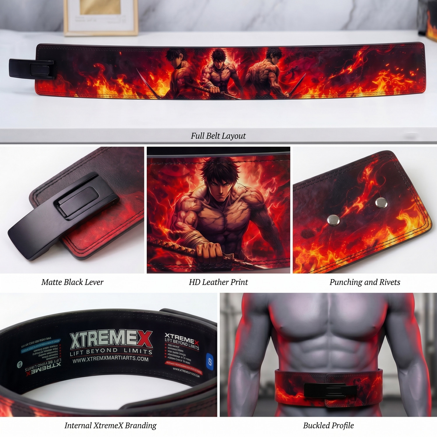 Image of XtremeX 13mm Inferno Blade Powerlifting Lever with Buckle for Men and Women (L) Weight Lifting Belt