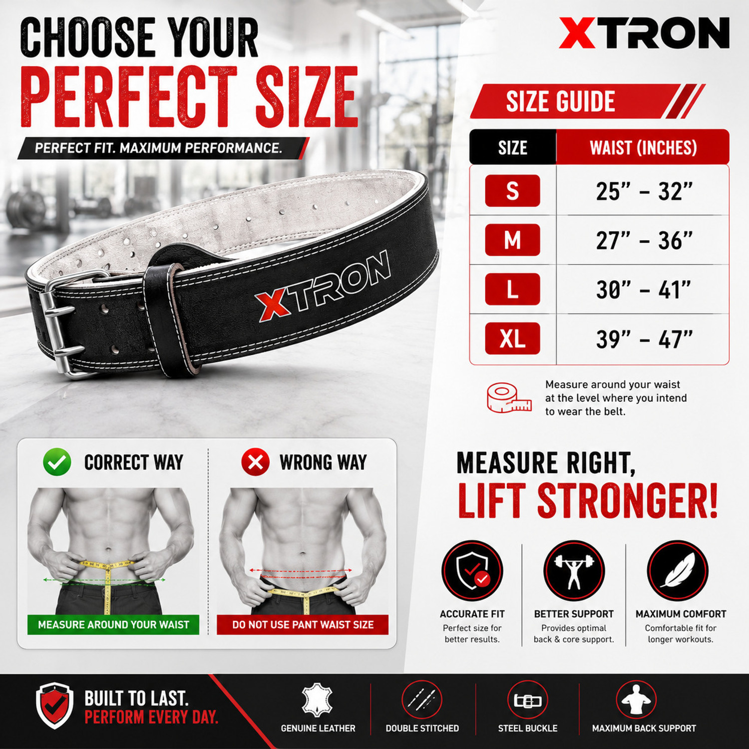 Image of Xtron Leather Gym Belt 4 Inch | Powerlifting & Back Support Belt Weight Lifting Belt