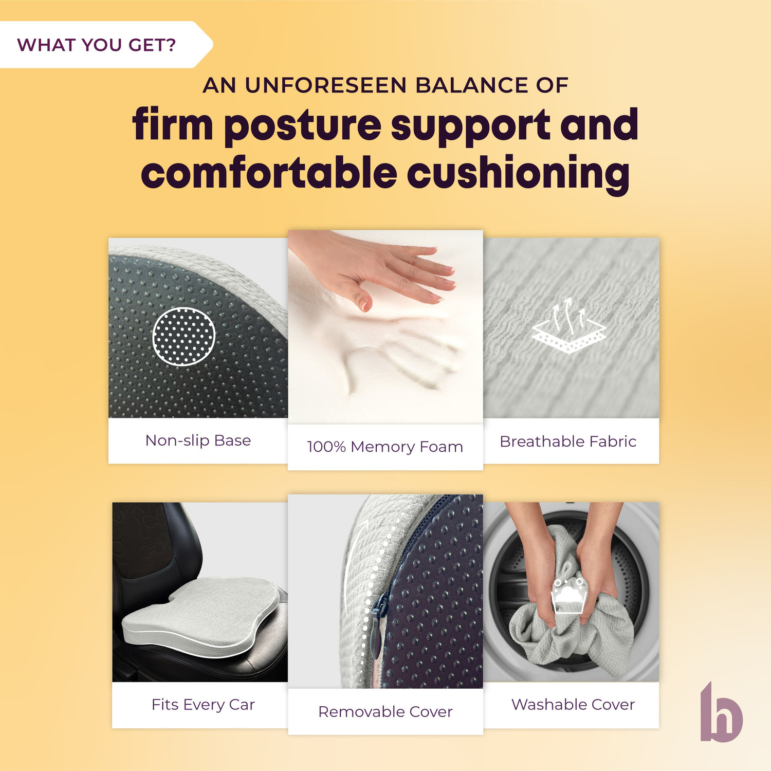 Image of betterhood PosturePro Premium Car Seat Cushion, 100% Memory Foam, Ergonomic Orthopedic Back / Lumbar Support