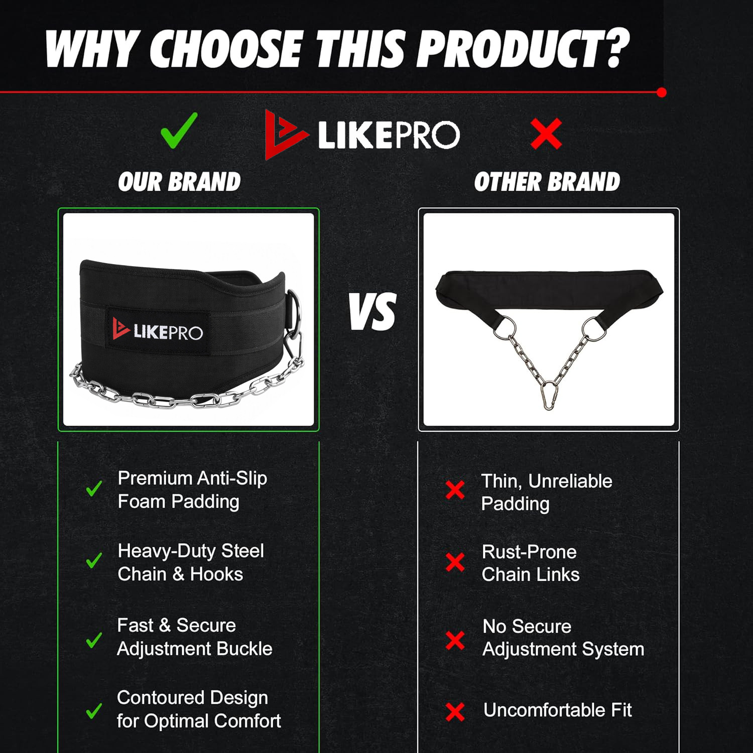 Image of LIKEPRO Dip Belt for Pull Ups & Dips with Chain - Heavy Duty 6 Inch Wide Weight Lifting Belt