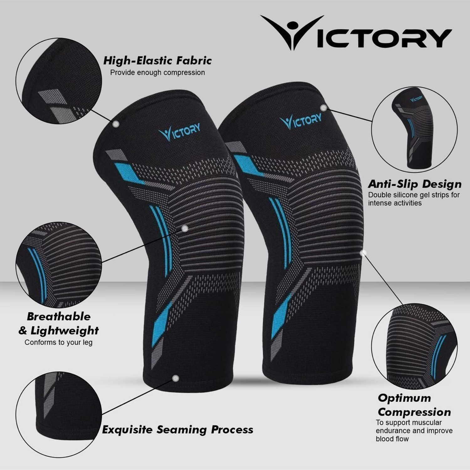 Image of VICTORY Knee Support For Exercise, Gym, Running, Yoga, Pain Relief Men & Women Knee Support