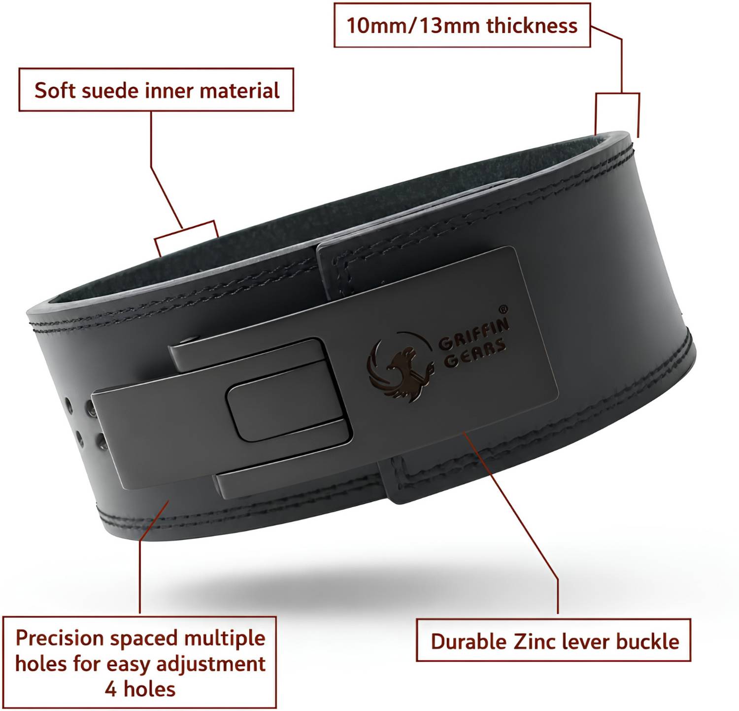 GRIFFIN GEARS Powerlifting Lever Gym Buckle Belt 10MM XL - Image 2