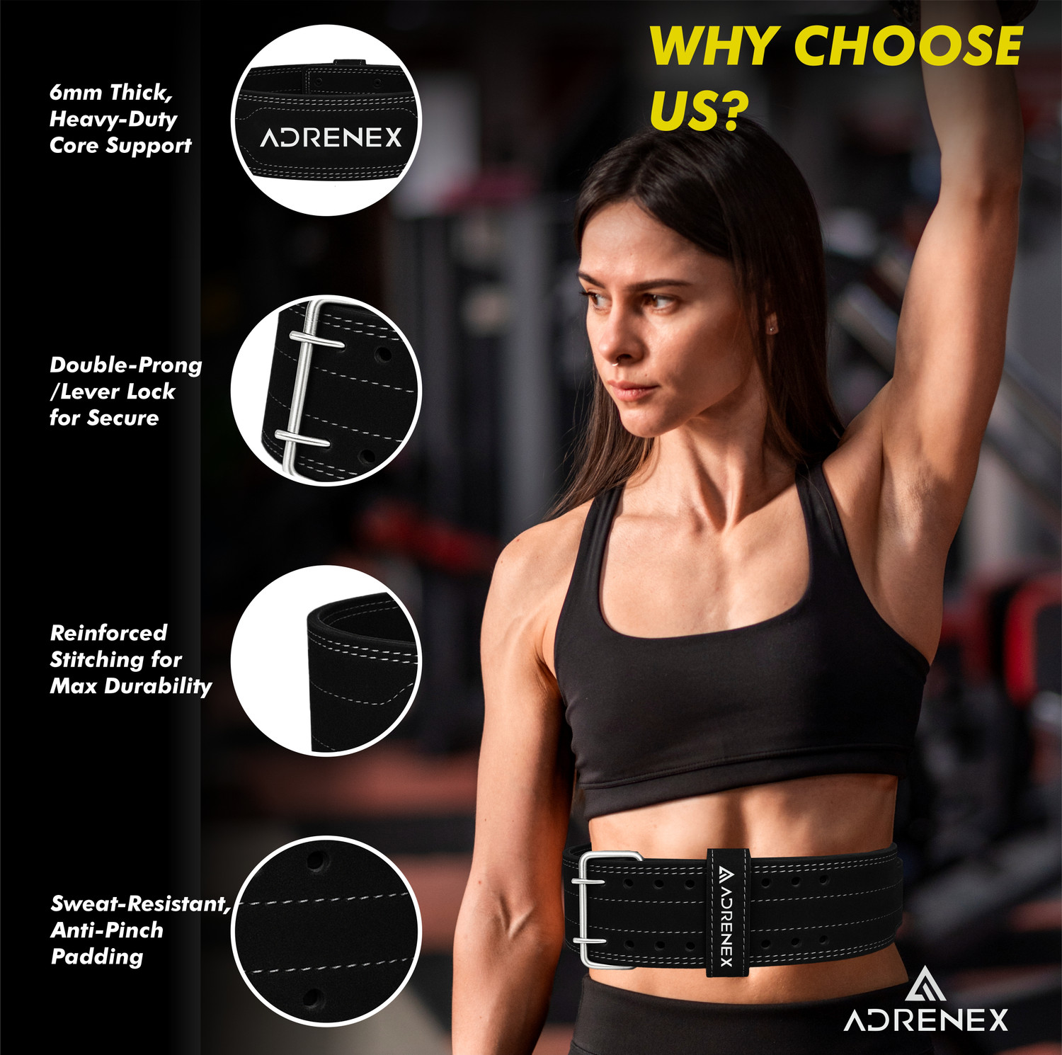 Image of Adrenex Pro Weight Lifting Belt Genuine Leather 4 inch Inch Durable Comfortable Lower Weight Lifting Belt