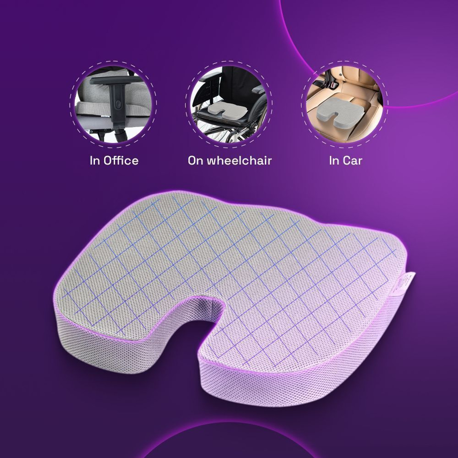 Image of Wakefit Coccyx Seat Cushion - Large (Grey) Back / Lumbar Support
