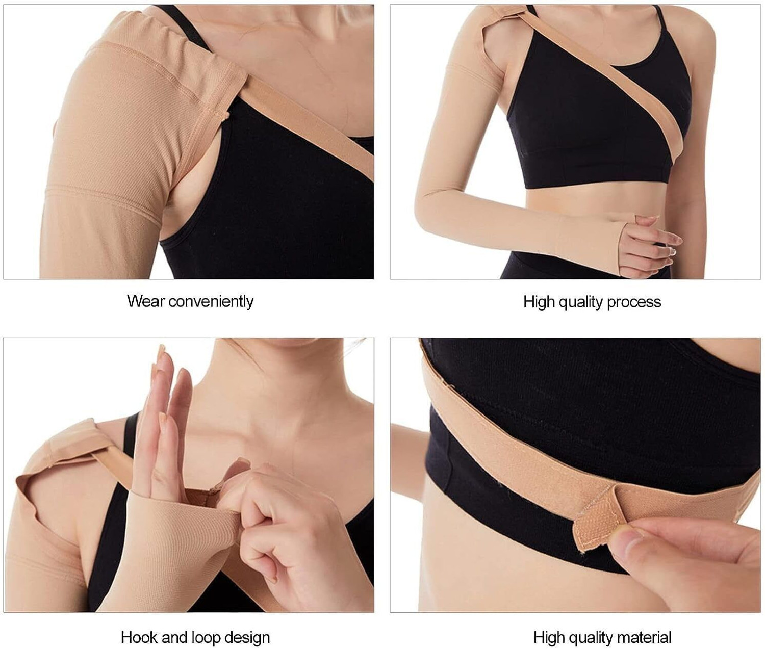 Image of Aktive Support Right hand Medical Compression Arm Sleeves with Shoulder Strap for Lymphedema. Shoulder Support