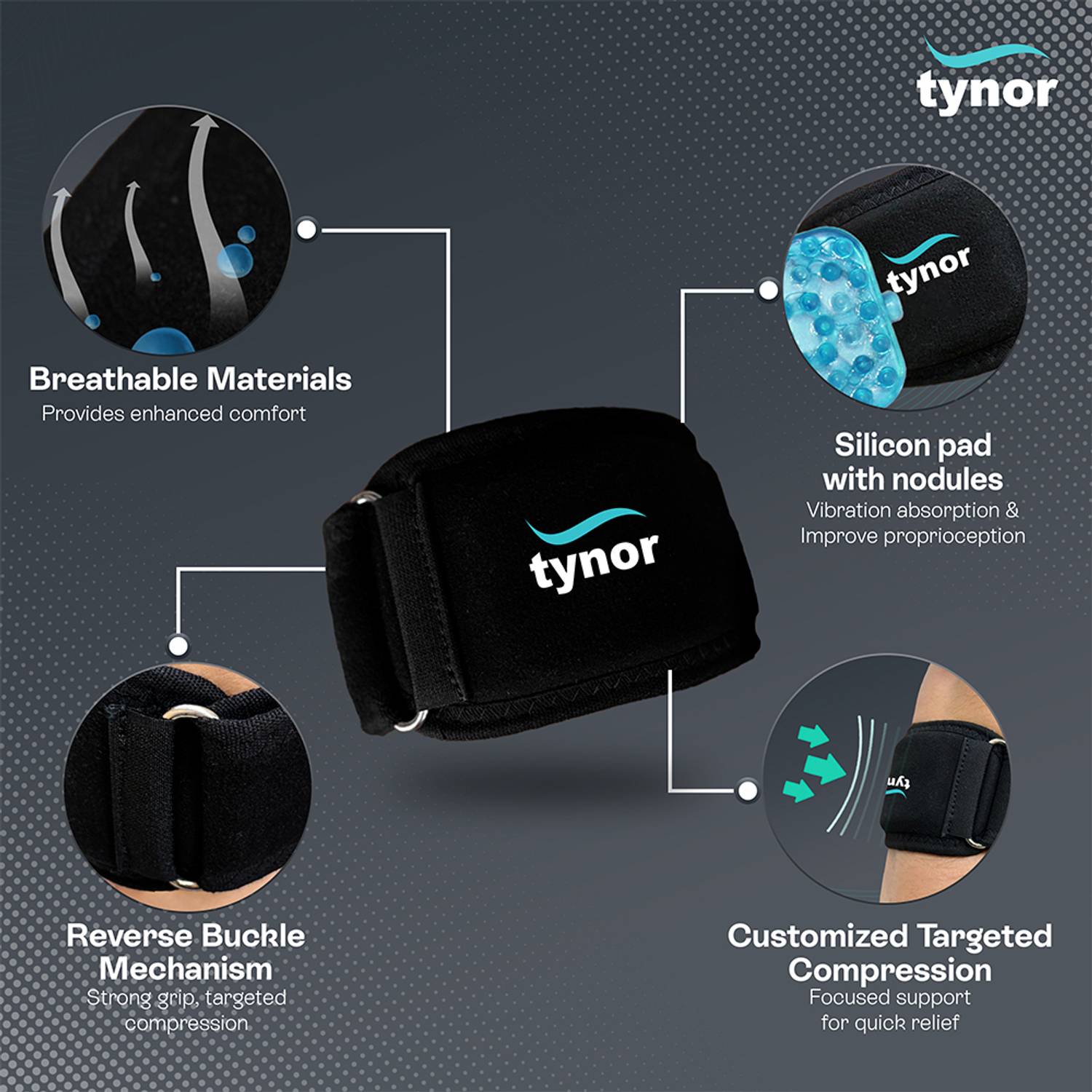 TYNOR Tennis Elbow Support, Black, Medium - Image 3