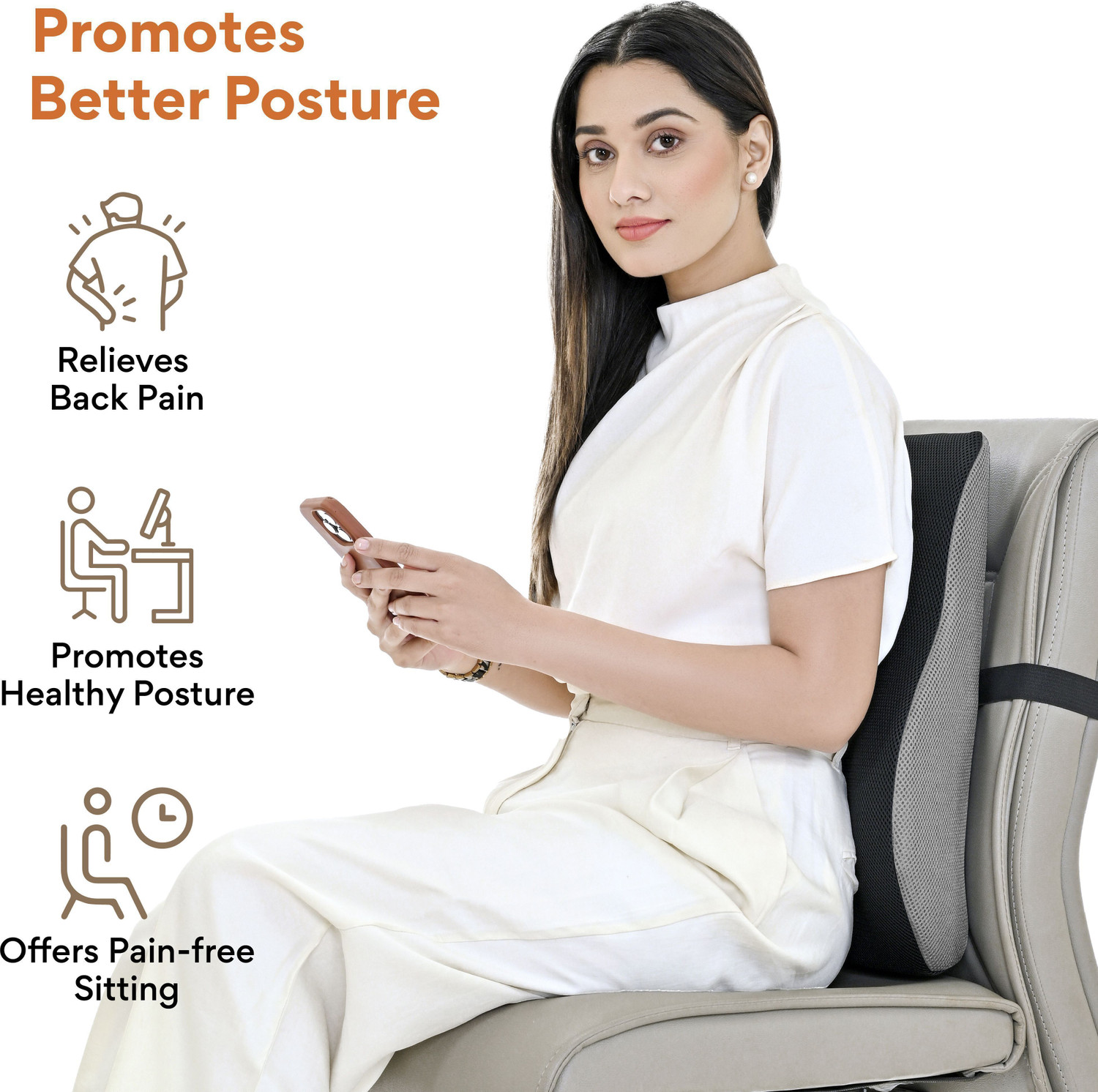 Image of FOVERA Backrest Cushion Pillow for Chair & Car, Orthopedic Memory Foam Back / Lumbar Support
