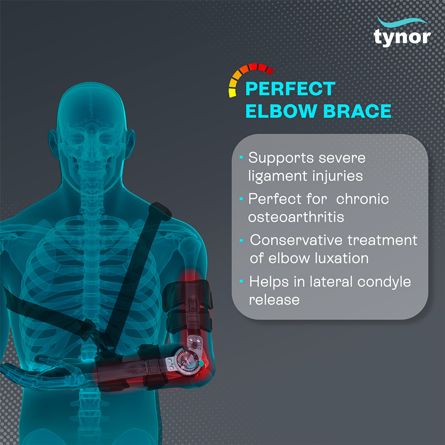 Image of TYNOR ROM Elbow Brace, Black, Left, Universal Size, 1 Unit Elbow Support