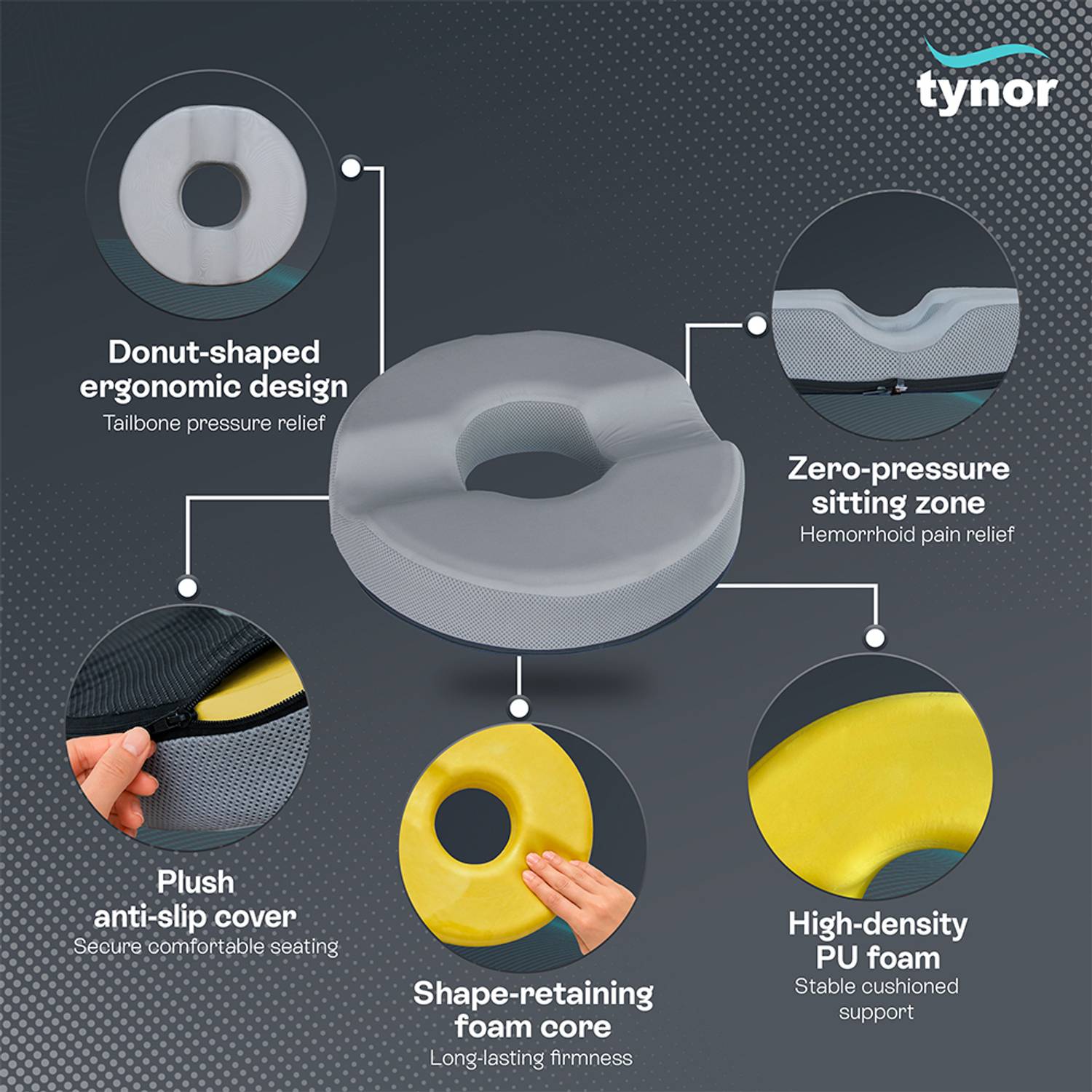 TYNOR Round Ring Cushion Seat, Universal, 1 Unit - Image 3