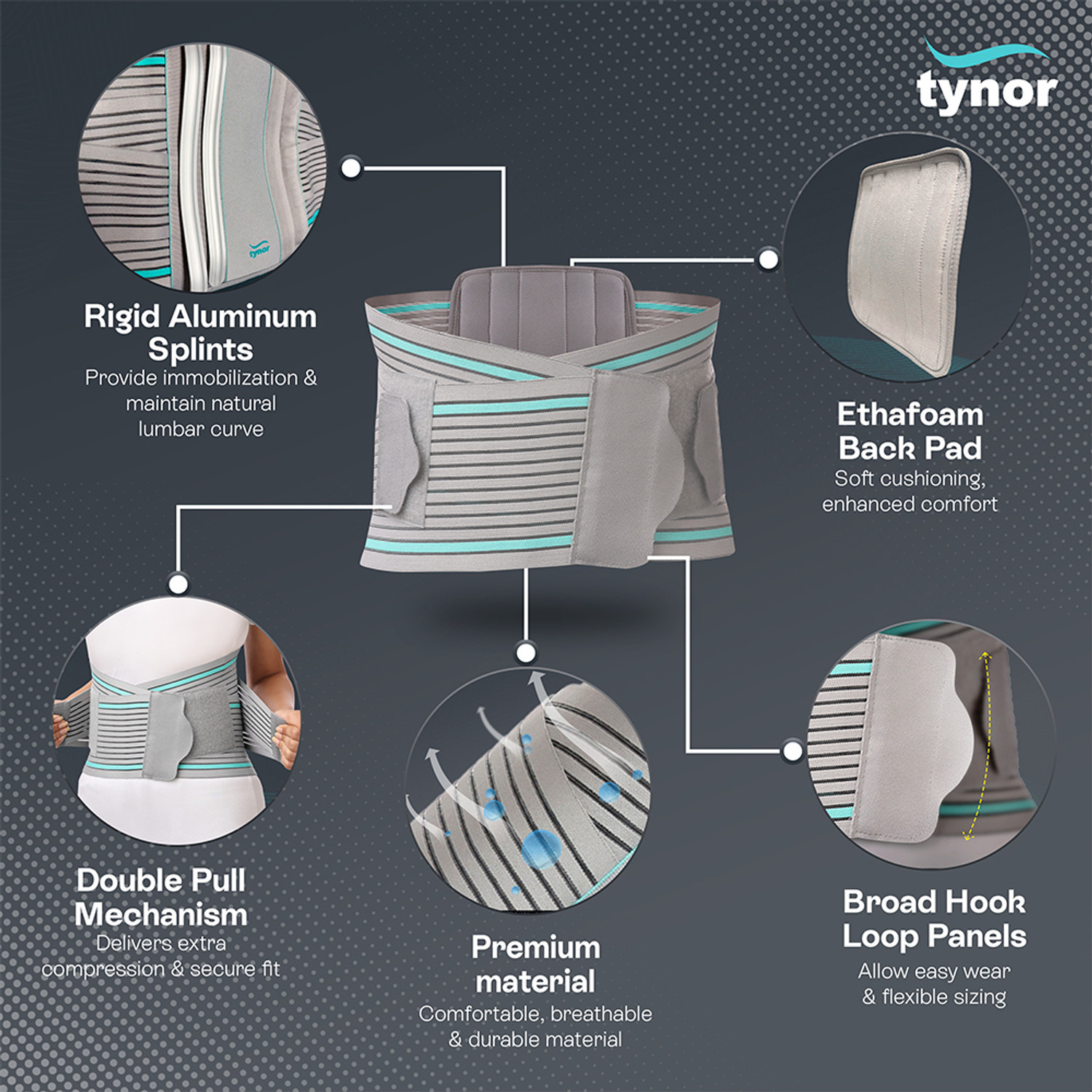 Image of TYNOR Contoured L.S. Support, Grey, Medium, 1 Unit Back / Lumbar Support