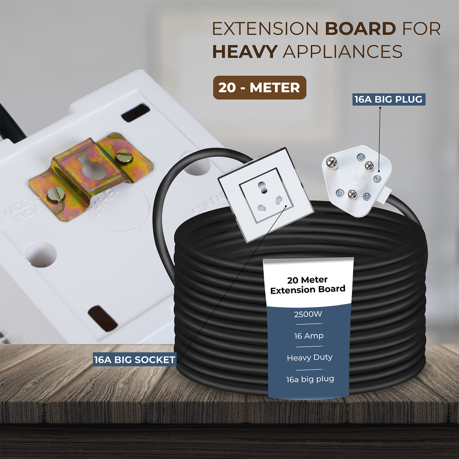 Image of HI-FI Inba Innovation 16A Heavy 3 Pin Top 1 Socket Extension Boards