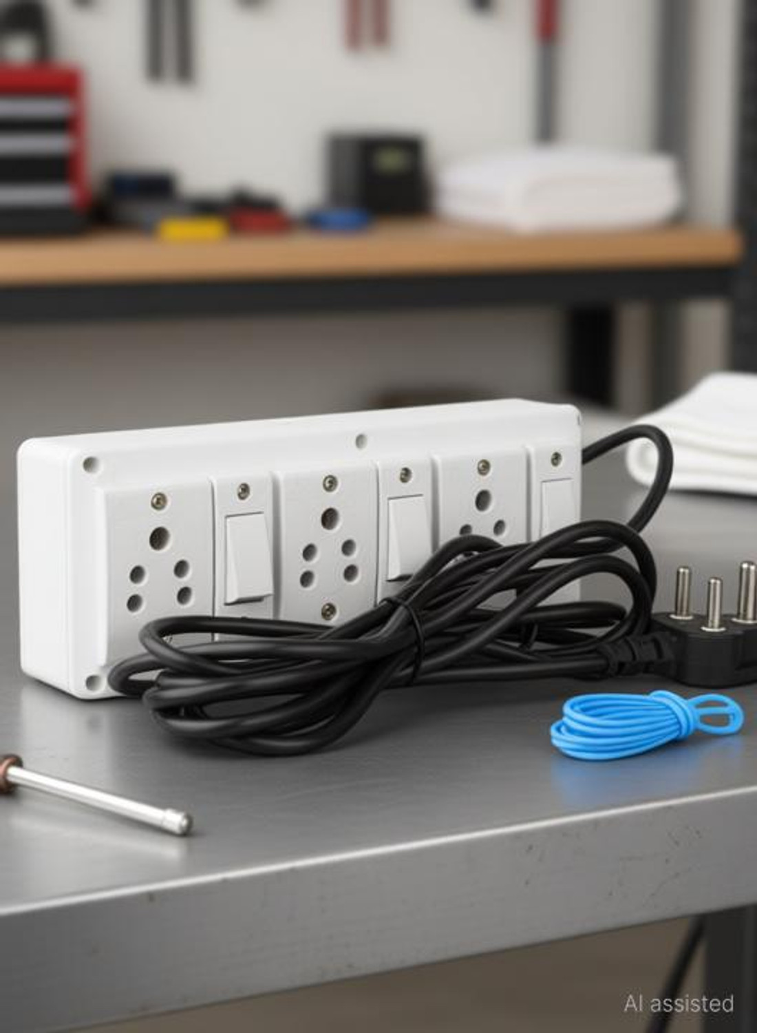 Image of Stallionpro Heavy Duty Pvc Extension Board 3 Socket & 3Switch With 3 Meters Wire (White) 3 Socket Extension Boards