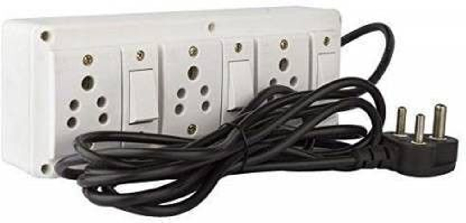 Image of Stallionpro Heavy Duty Pvc Extension Board 3 Socket & 3Switch With 3 Meters Wire (White) 3 Socket Extension Boards