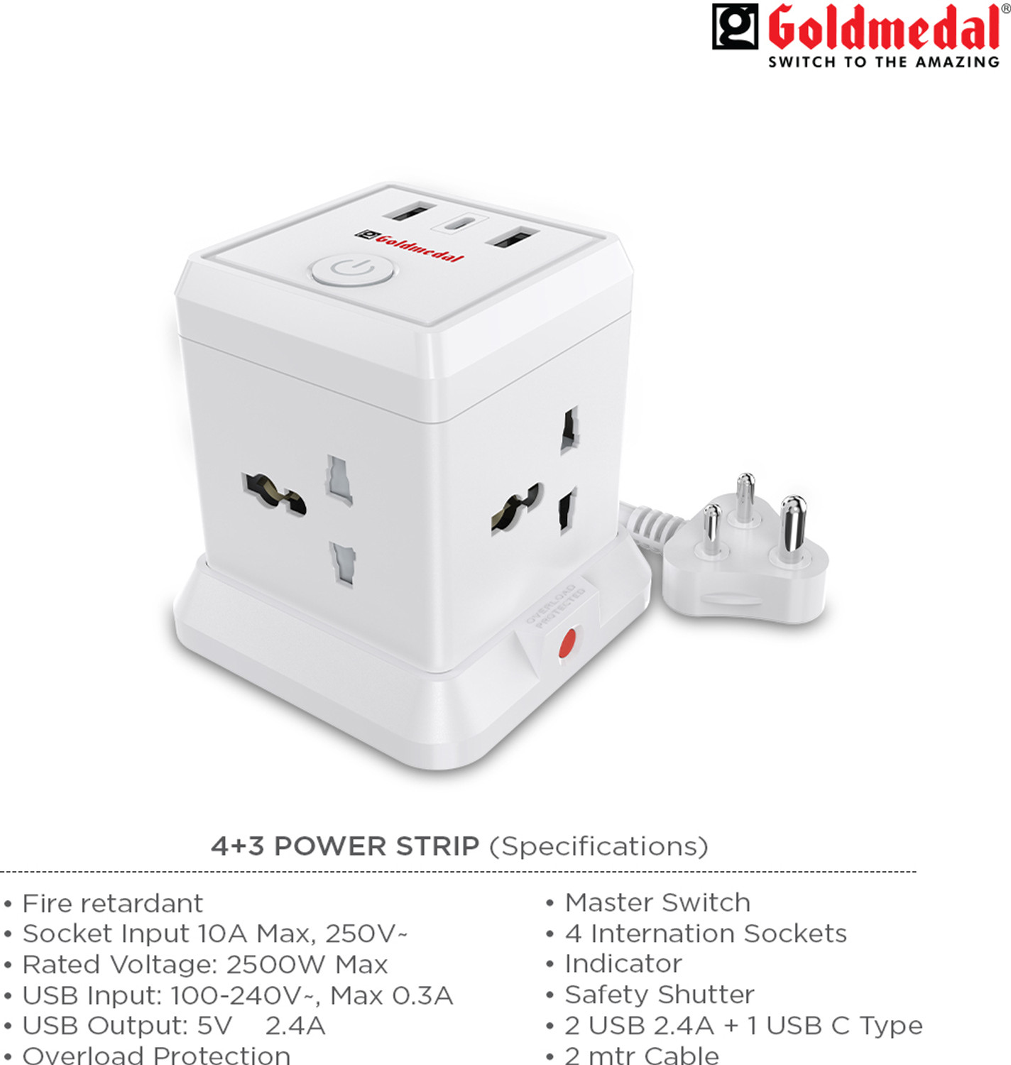 Image of Goldmedal Turbocharge 4+3 Power Strip 4 Socket Extension Boards