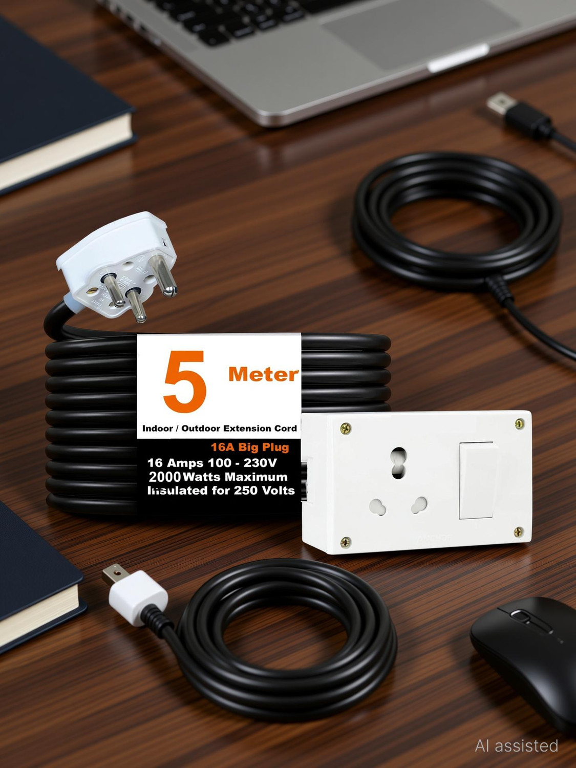 Image of JELECTRICALS Premium Extension Board For Heavy Duty (2000W) 220 Volts With 5 Meter 1 Socket Extension Boards