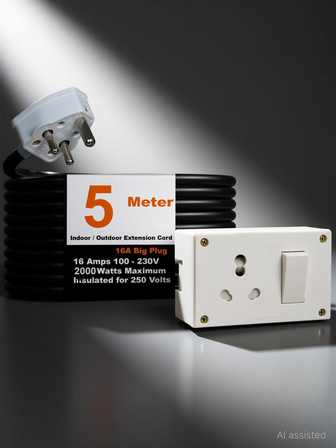 Image of JELECTRICALS Premium Extension Board For Heavy Duty (2000W) 220 Volts With 5 Meter 1 Socket Extension Boards
