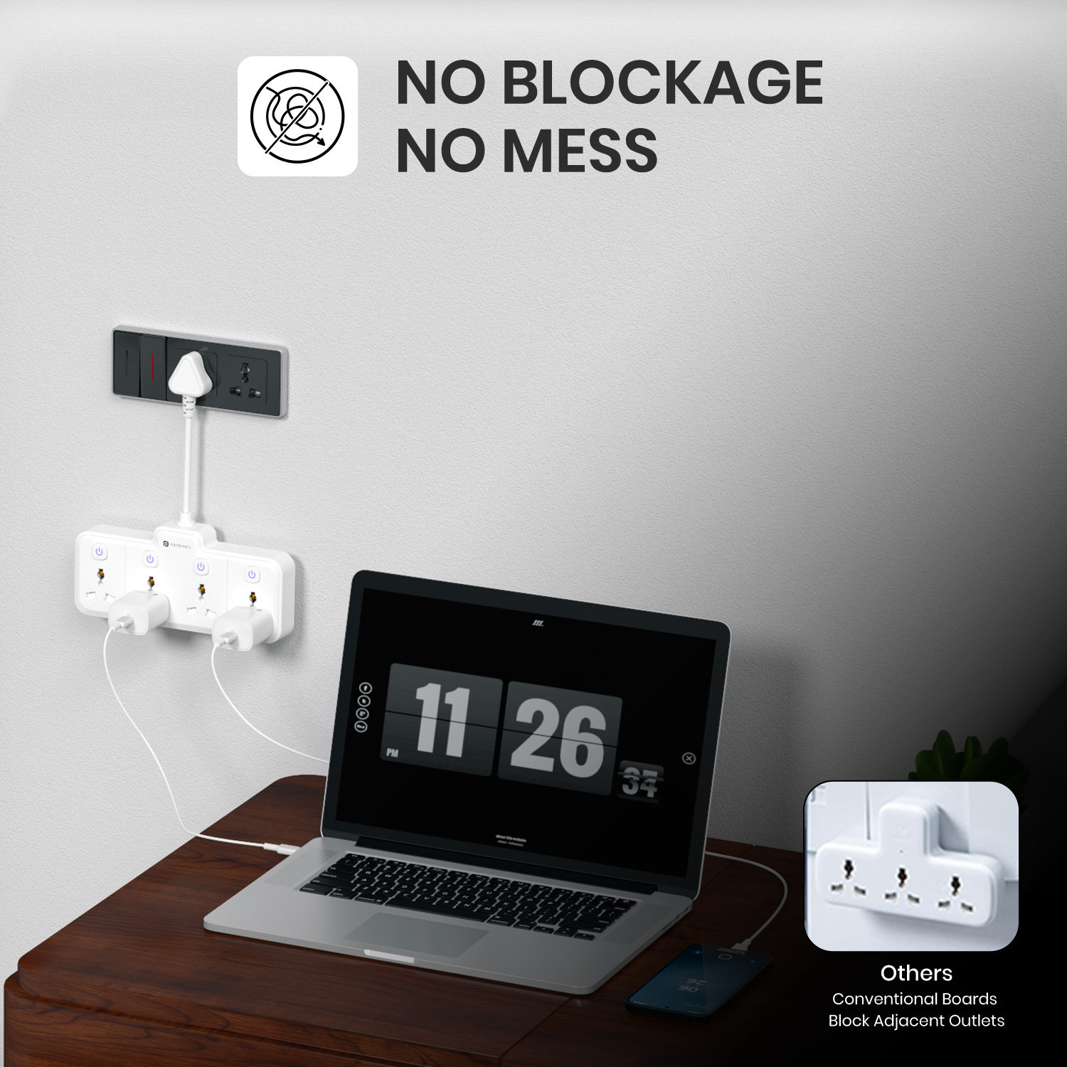 Image of Portronics Power Plate Pro, 4-in-1 Power Extender with Individual Switches & Flexible Cord 4 Socket Extension Boards