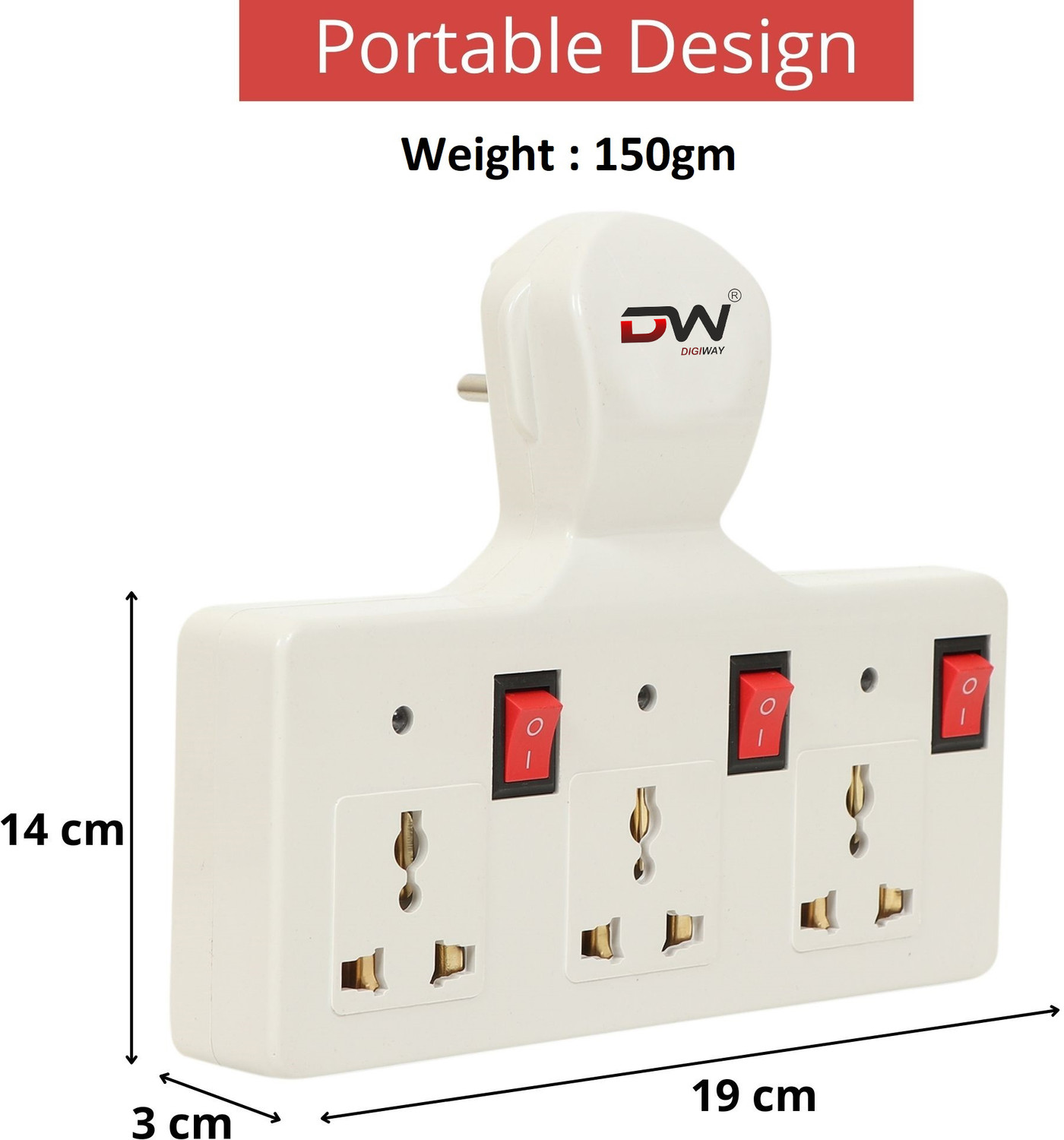 Image of Digiway 3 UNIVERSAL SOCKET 3 SWITCH MULTI PLUG EXTENSION BOARD 3 Socket Extension Boards