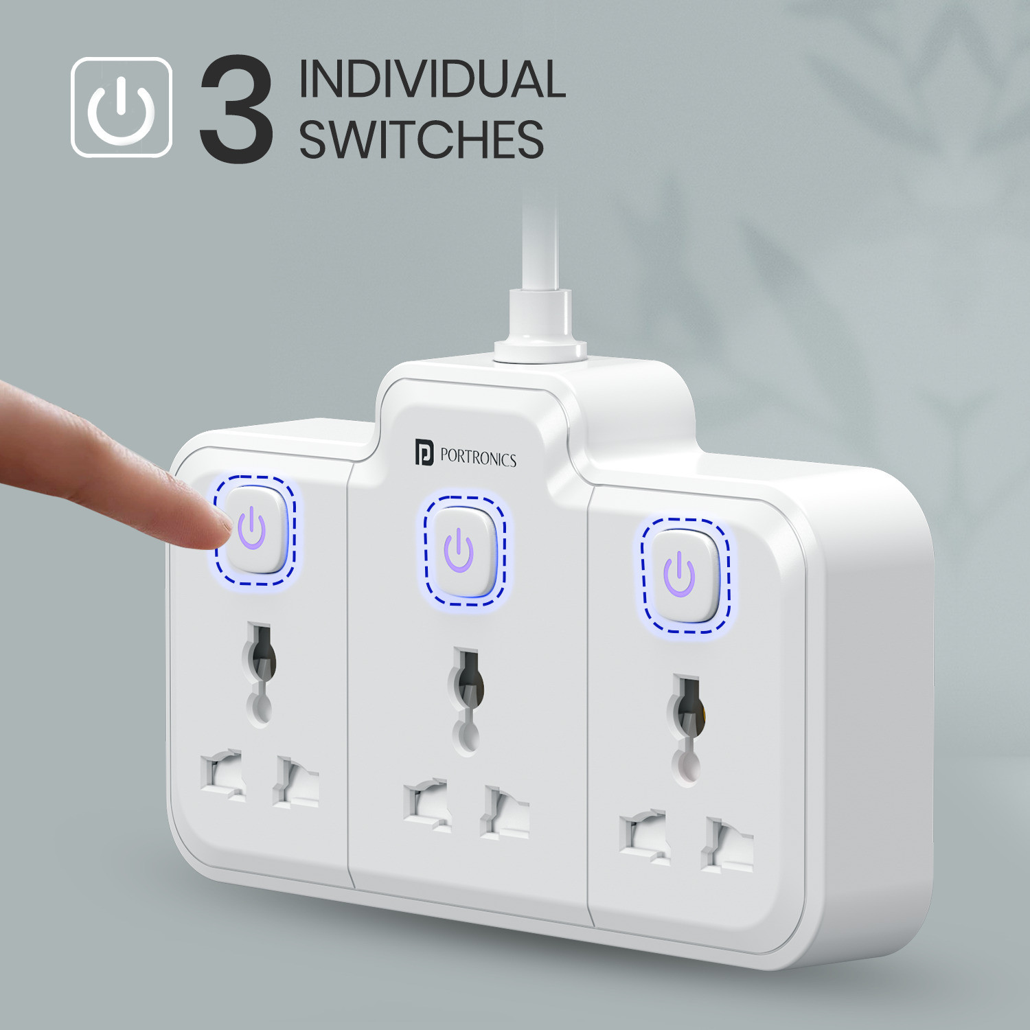 Image of Portronics Power Plate Nano, 3-in-1 Power Extender with Individual Switches & Flexible Cord 3 Socket Extension Boards
