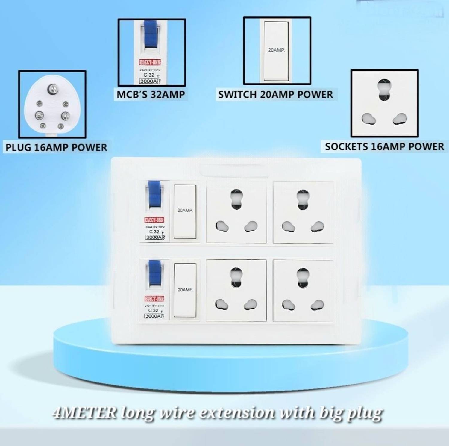 BAHUL BAHUL Shockproof PVC Extension 4 Socket 4M with MCB 4 Socket Extension Boards