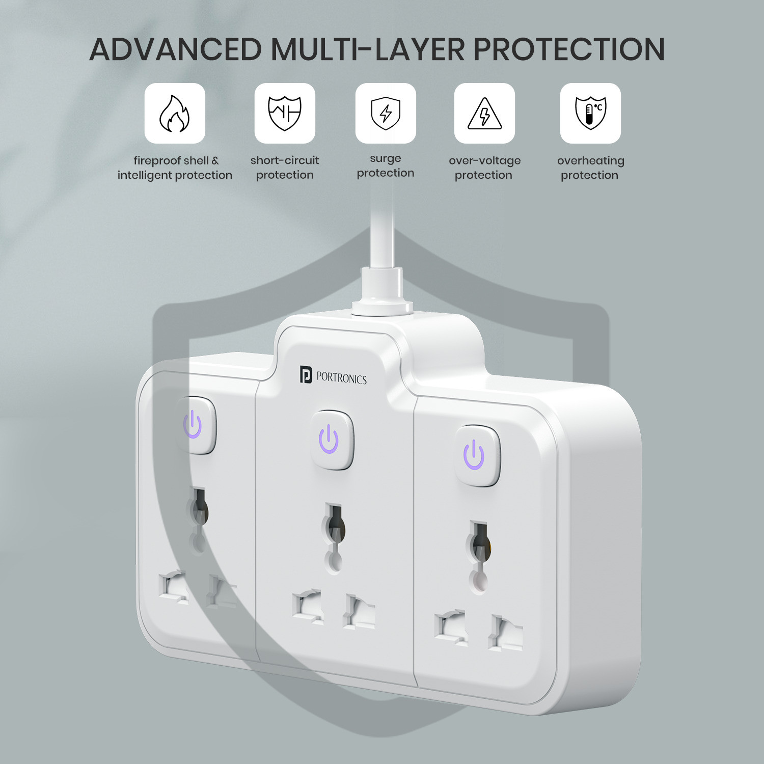 Image of Portronics Power Plate Nano, 3-in-1 Power Extender with Individual Switches & Flexible Cord 3 Socket Extension Boards
