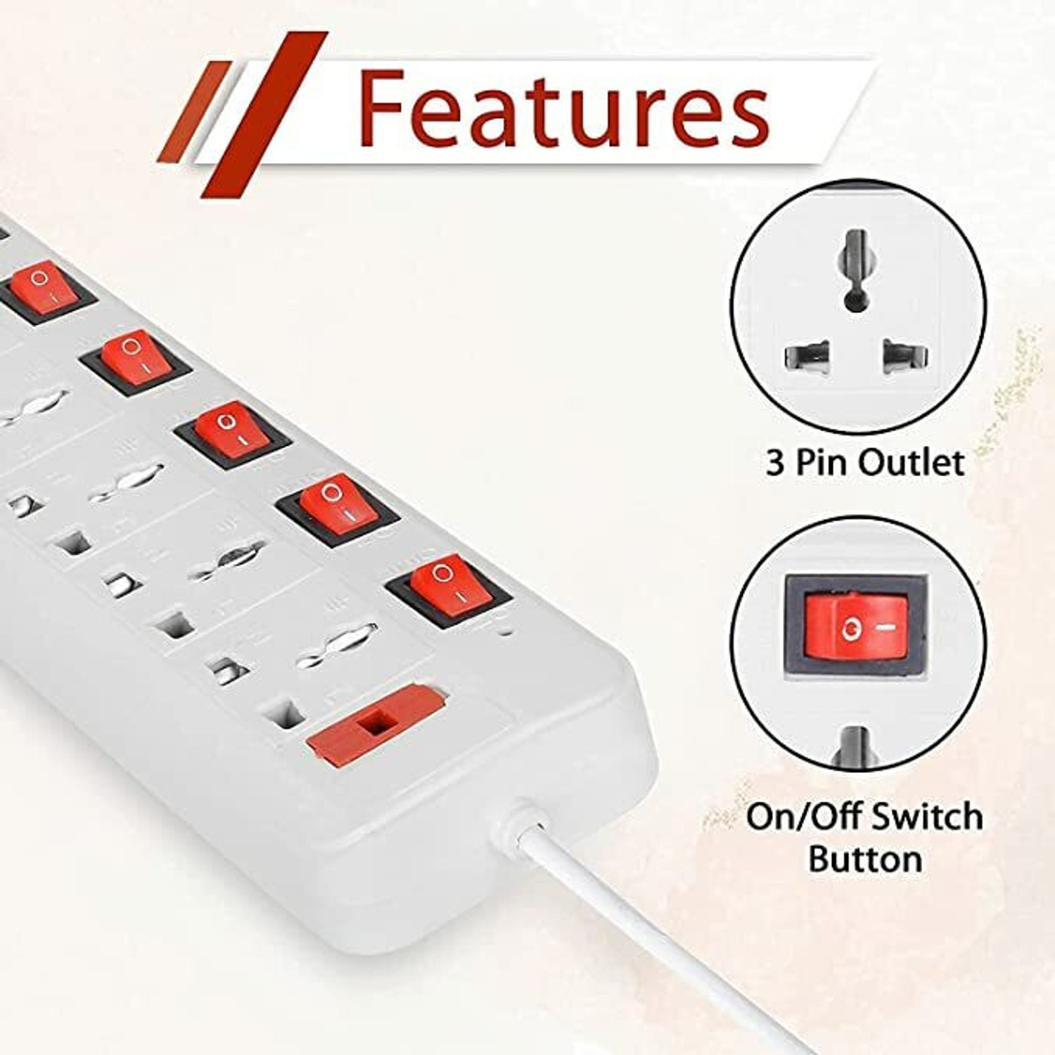 Image of Skeisy 7+7 Multi Plug Master Switch, 3.6 Meters Cord - 6 AMP, Black 7 Socket 7 Socket Extension Boards