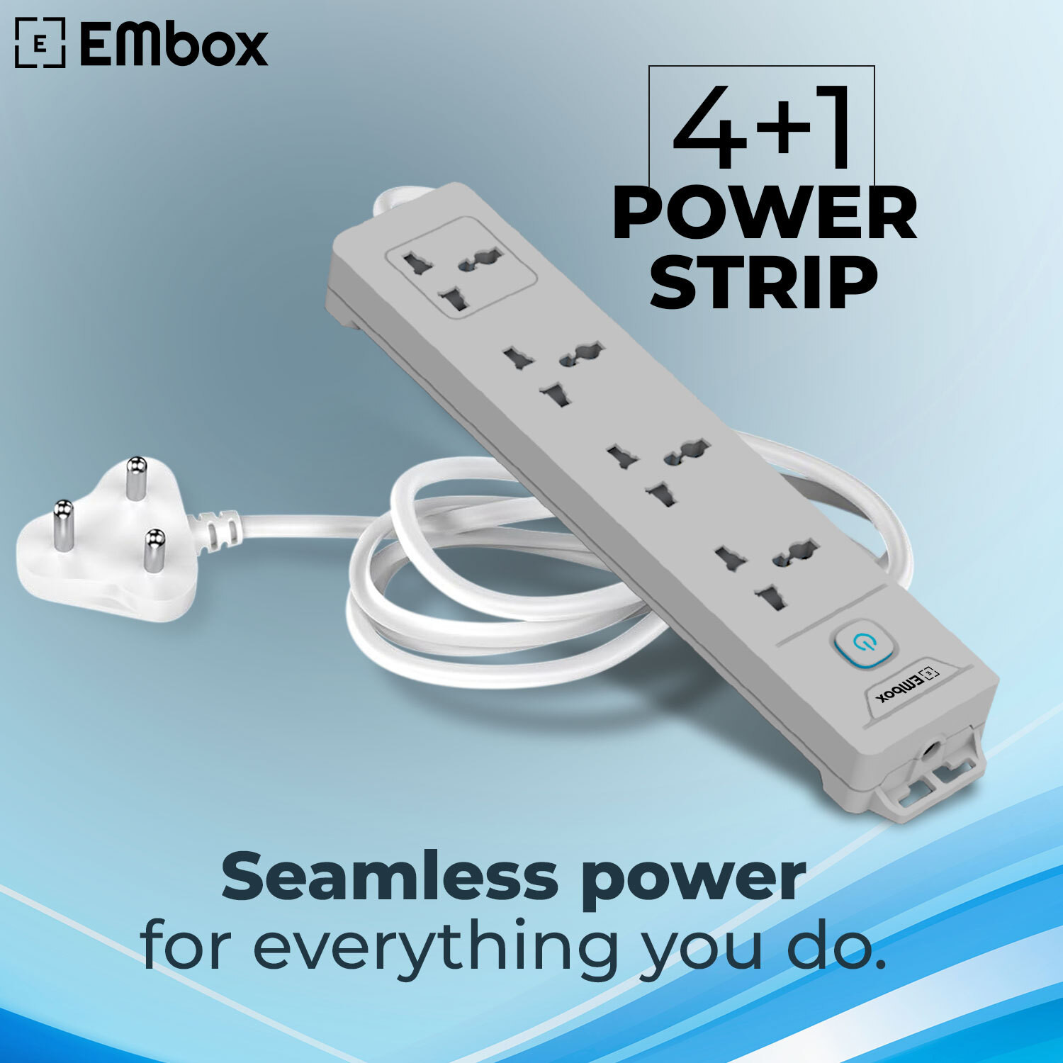 Image of EMBox Power Extension Cord 5 Meter Multi Plug 1500W Heavy Duty 4 Socket Extension Boards