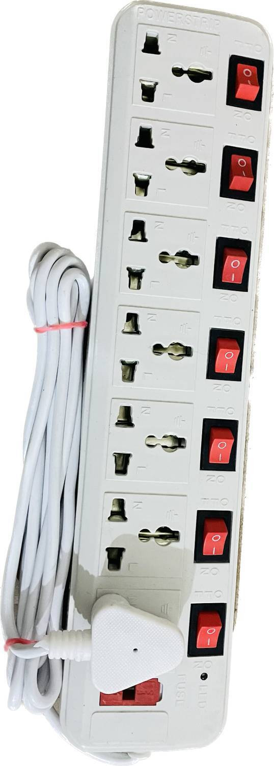 Image of DigiPrints 7 Socket Extension Board: 7x7 Power Strip with Individual Switches & Light 7 Socket Extension Boards