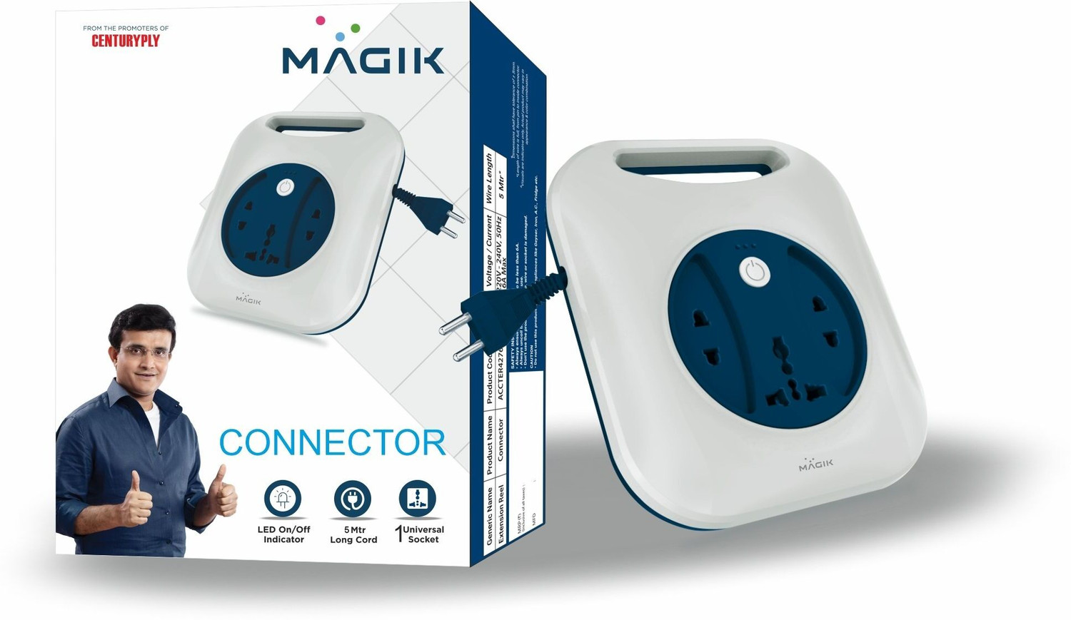 Image of Magik Connector Extension Reel | 5 Meter Cord | 1 Universal Socket 3 Socket Extension Boards