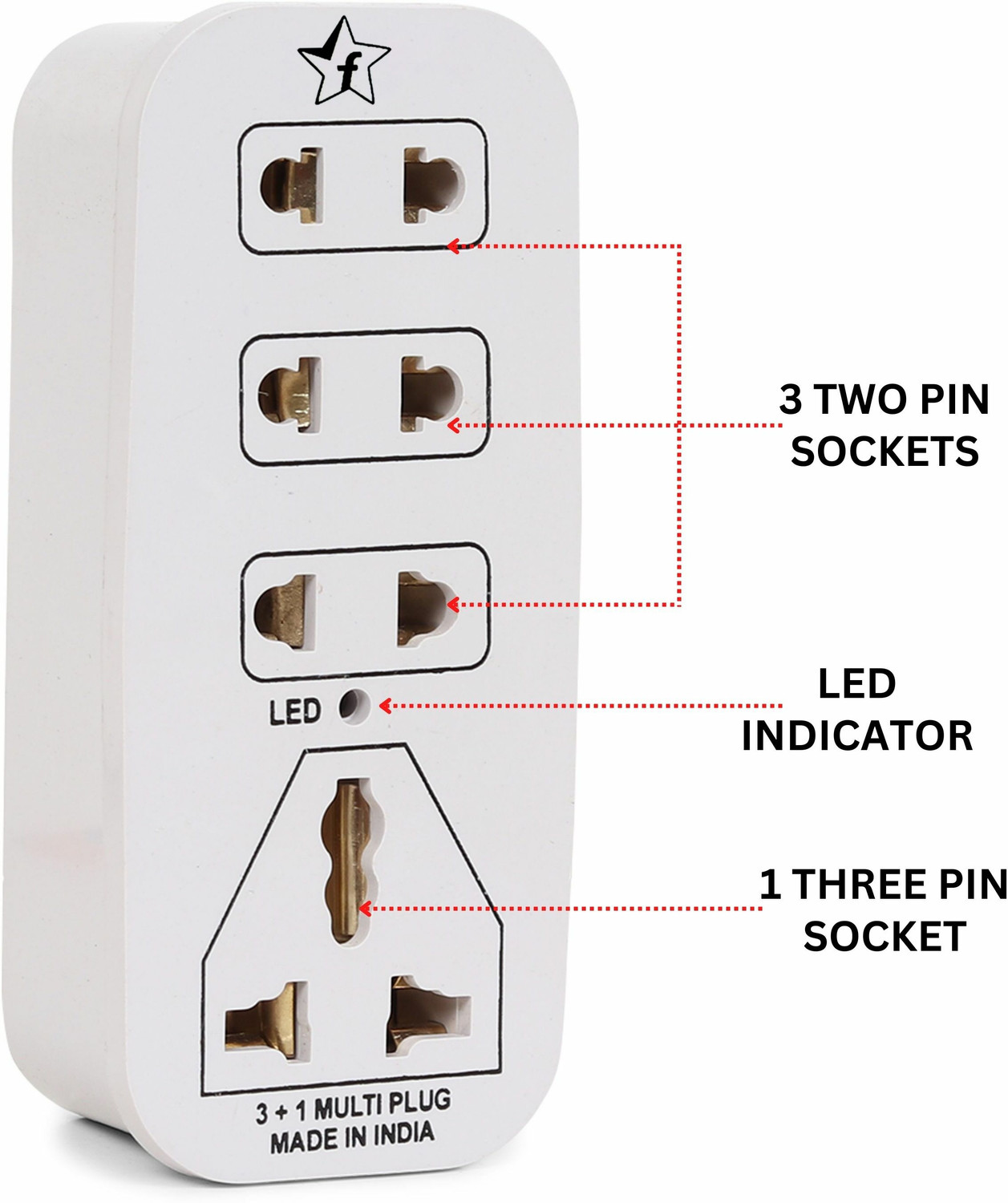 Image of Flipkart SmartBuy 3 + 1 Multiplug with LED Indicator, 4 Universal sockets (Beige Pack of 1) 4 Socket Extension Boards