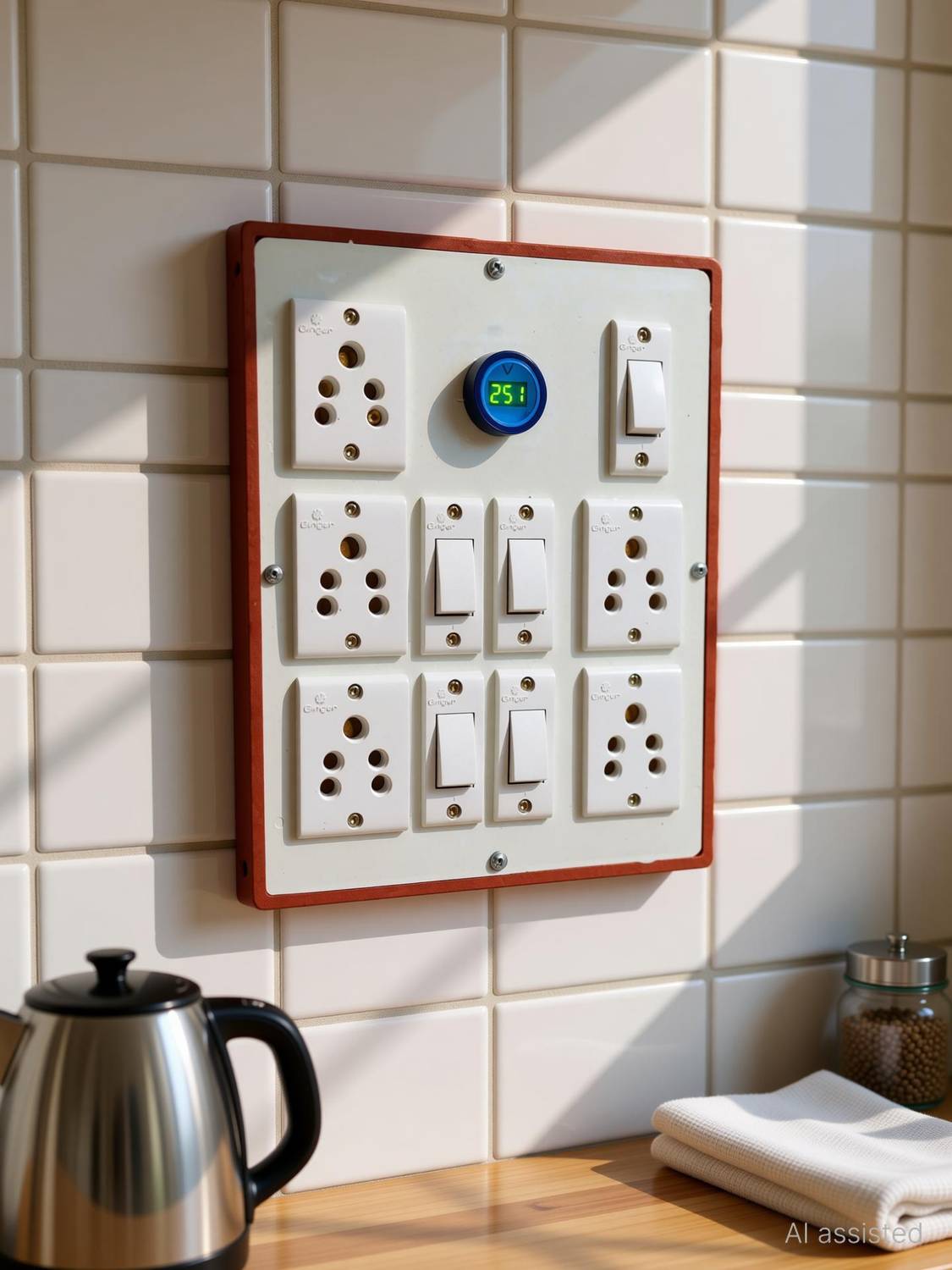 AQUAZED Extension board with individual switch 6 amp with volt meter 5  Socket Extension Boards