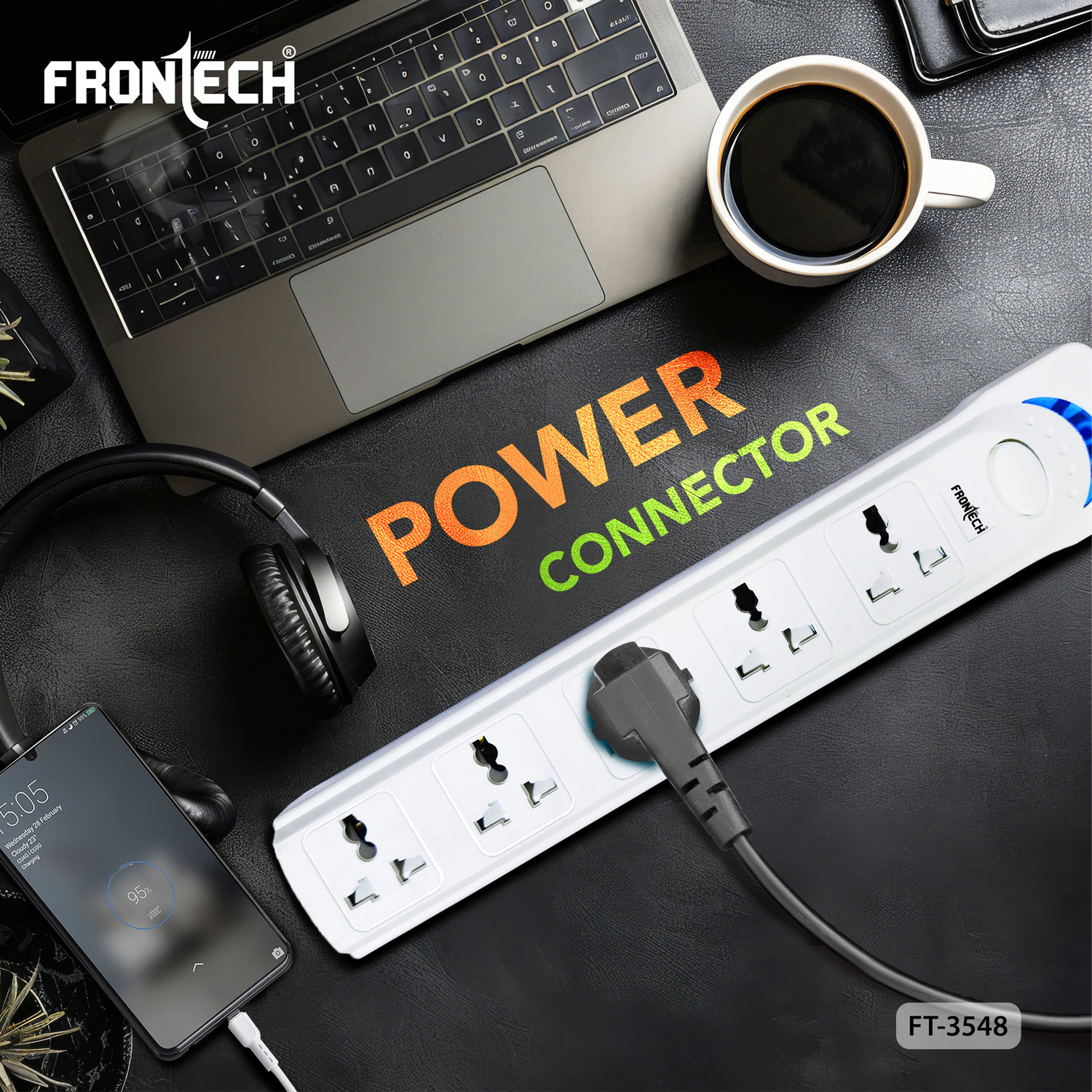 Image of Frontech Power Extension Board | Fireproof Design | 2500W | Wall Mountable | 5 Socket Extension Boards