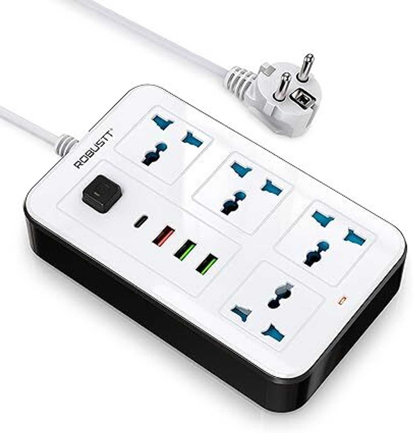 Image of Robustt 4 Outlet Extension Board with 4 USB Ports | On / Off Switch | 2500W Multi Plug 4 Socket Extension Boards