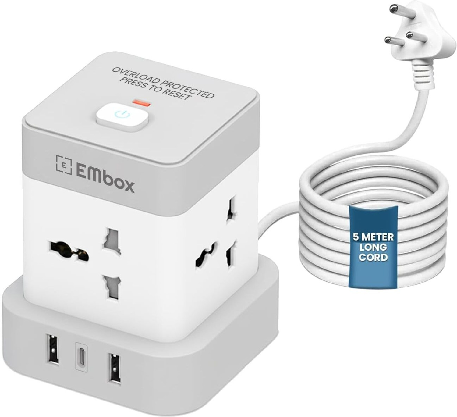 Image of EMBox Cube Power Strip 2500W, Type-C, Extension Cord 4 Socket Extension Boards