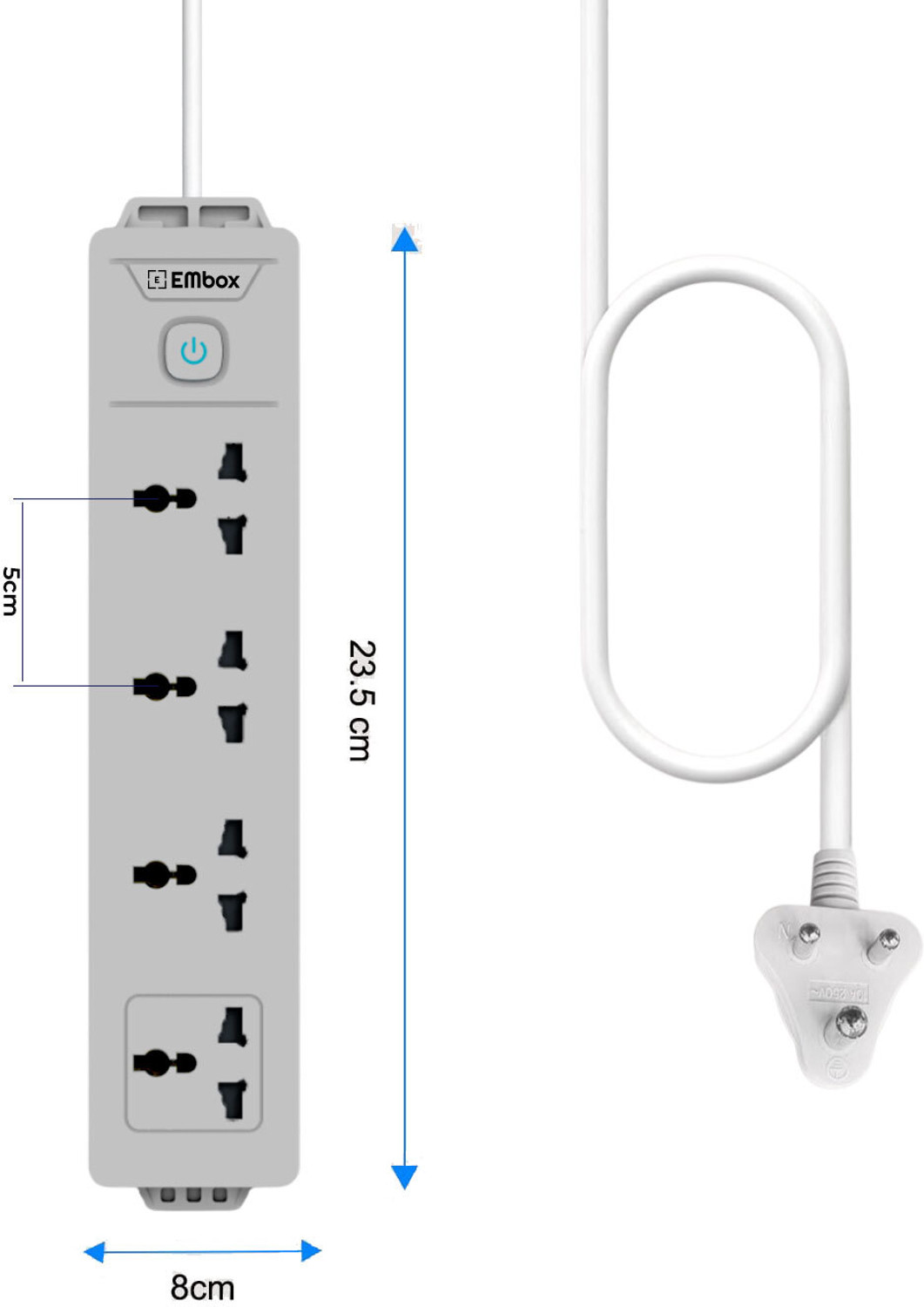 Image of EMBox Power Extension Cord 5 Meter Multi Plug 1500W Heavy Duty 4 Socket Extension Boards