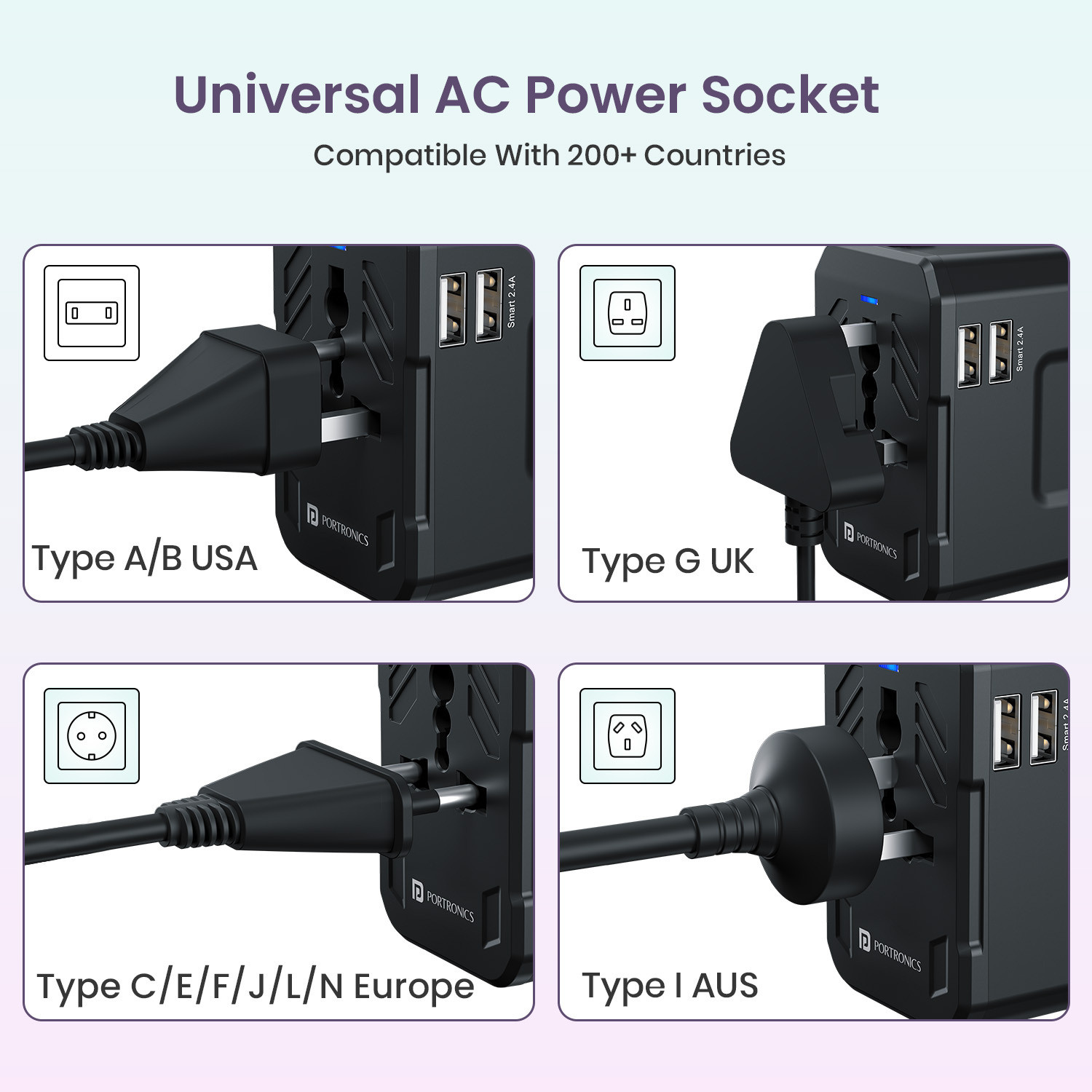 Image of Portronics Juicemate 2 12W All In One Universal International Travel Adaptor,2X USB-A Port 1 Socket Extension Boards