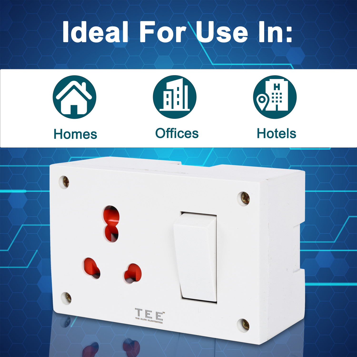 Image of The Elite Electrotek Shutter Combined Switch Socket Board Heavy-Duty Wall Mount Power Box 1 Socket Extension Boards
