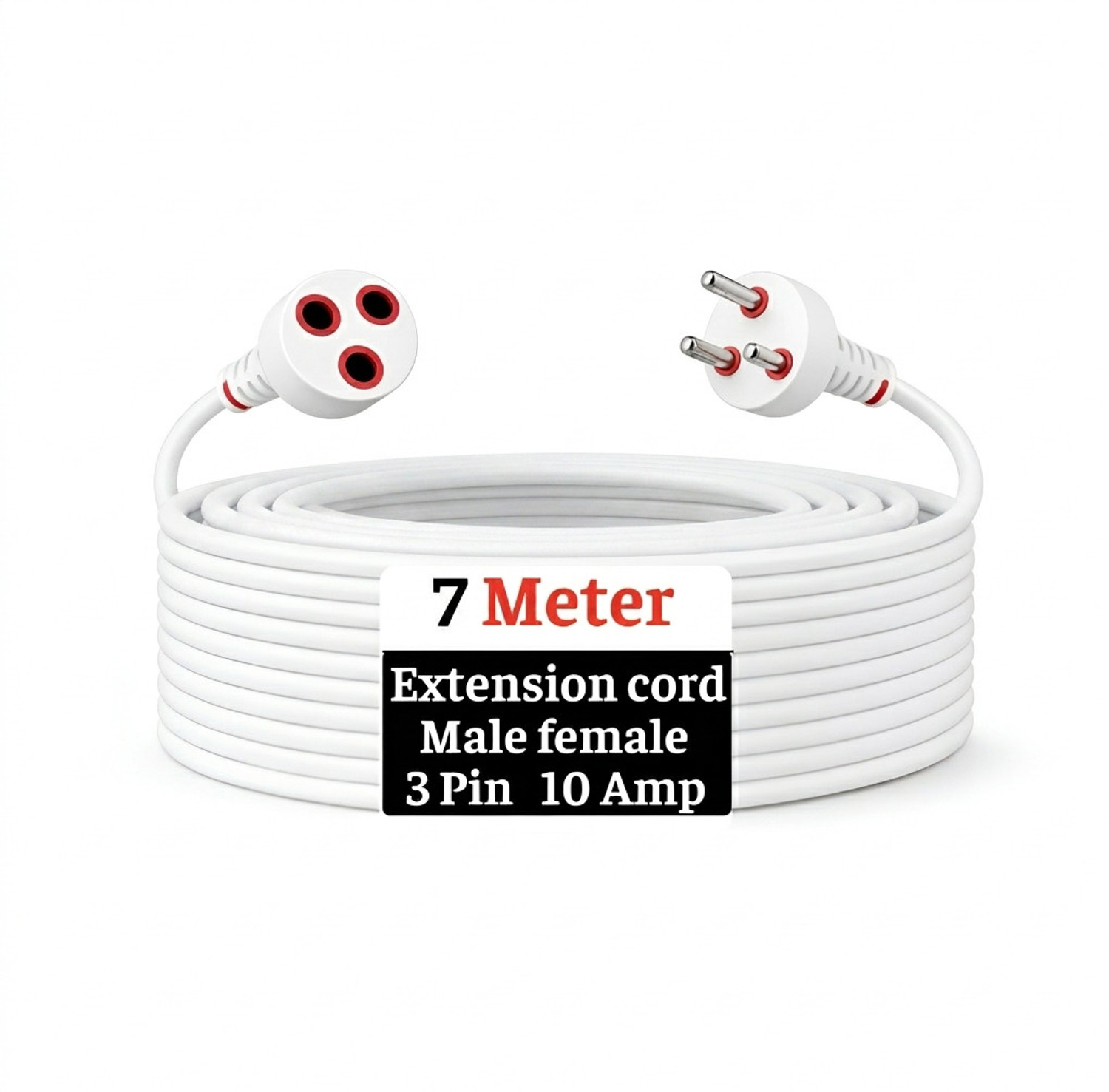 Image of ZIYTRACK Extension Male Female Power Cord 7 Meter Long Copper Wire | 3&2 Pin Plug Use|10A 1 Socket Extension Boards