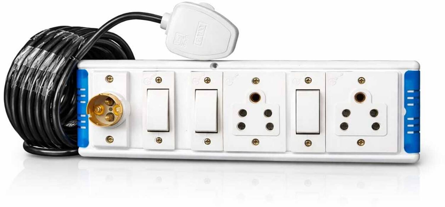 Abhinex 3 Switch 2 Socket Extension Board with Bulb Holder | 6A | Copper Wire 2 Socket Extension Boards