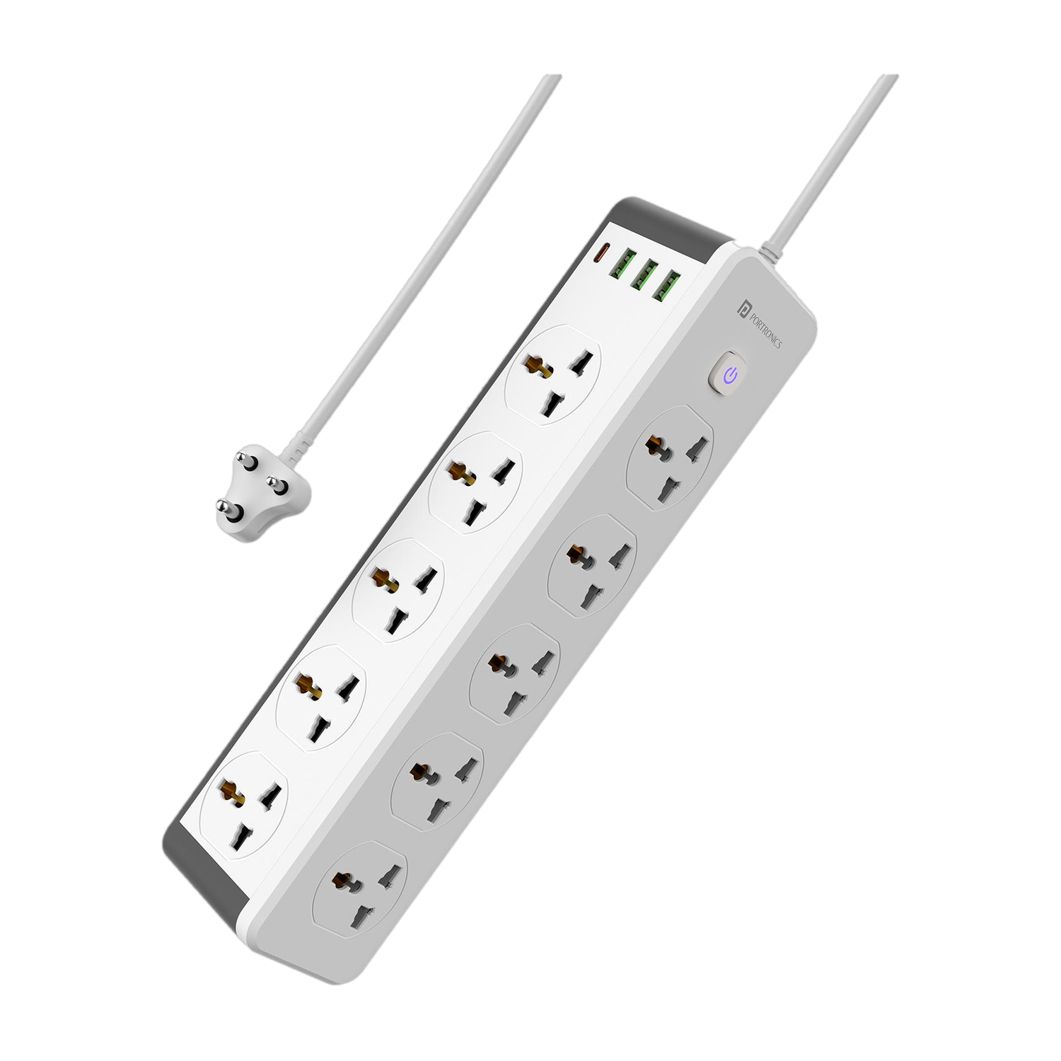 Portronics Power Plate 14 with 10 Sockets, Type-C PD, 3 USB Ports, 2500W, 3m Cord 10 Socket Extension Boards
