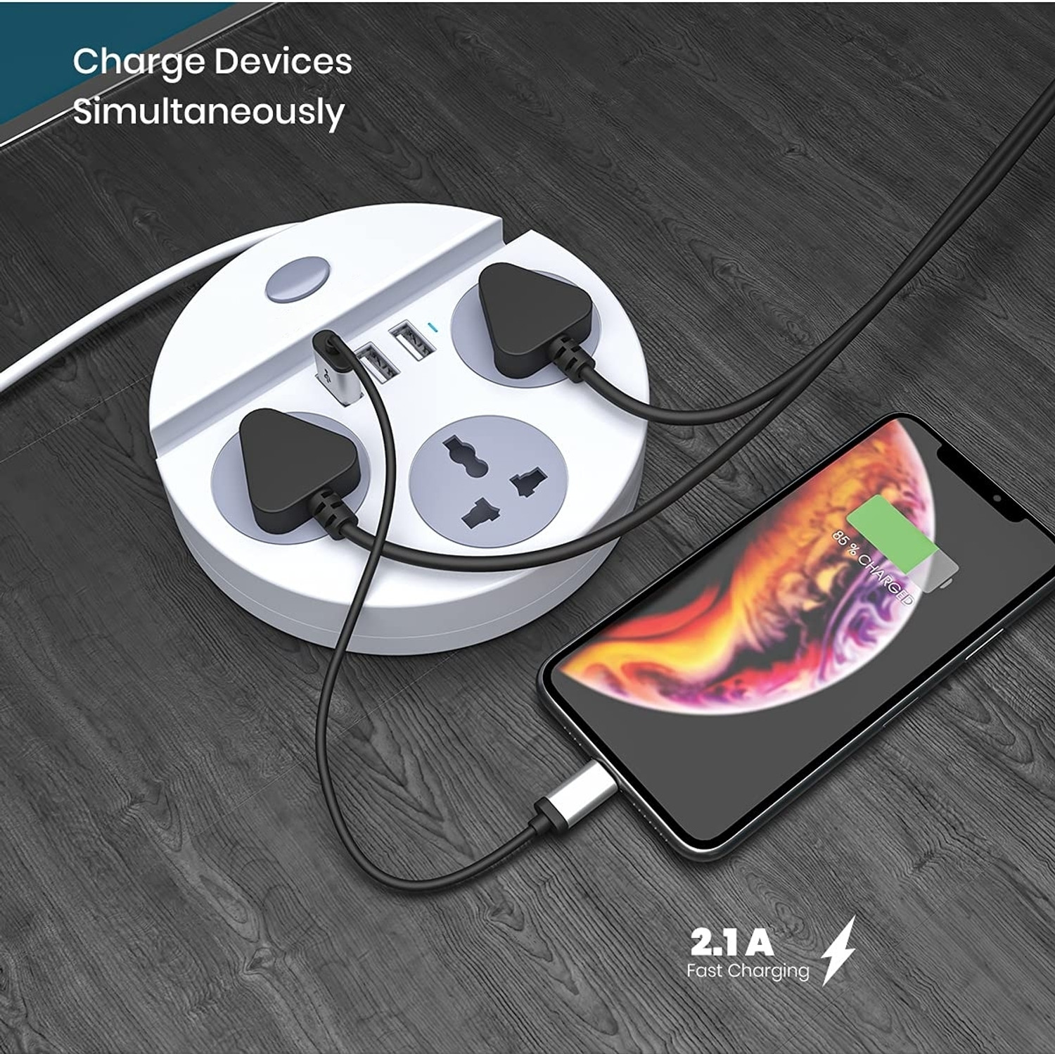 Image of DEGNO Power Plate 1500W with Mobile Holder with USB Charger 3AC Socket + 3USB Ports 6 Socket Extension Boards