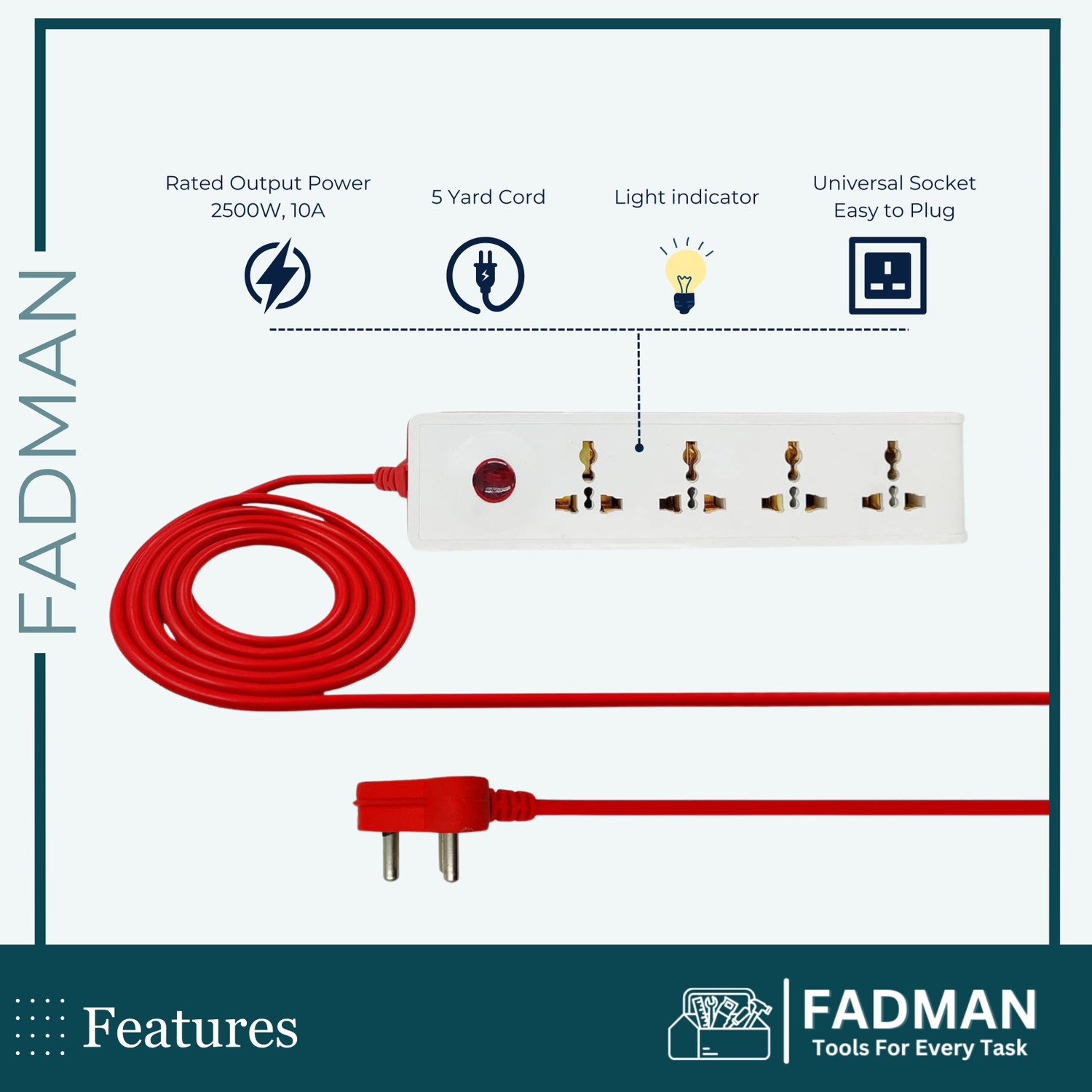 Image of FADMAN Universal Spikeguard 5 Meter 4 Socket Extension Boards