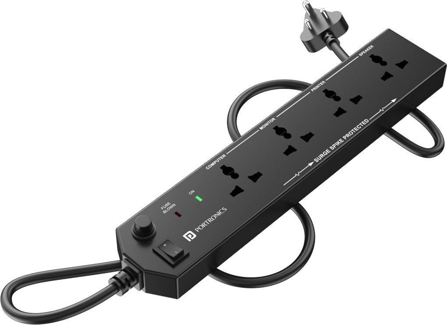 Portronics Power Plate 10 Multi Plug 1500W 4  Socket Extension Boards(Black, 3 m)