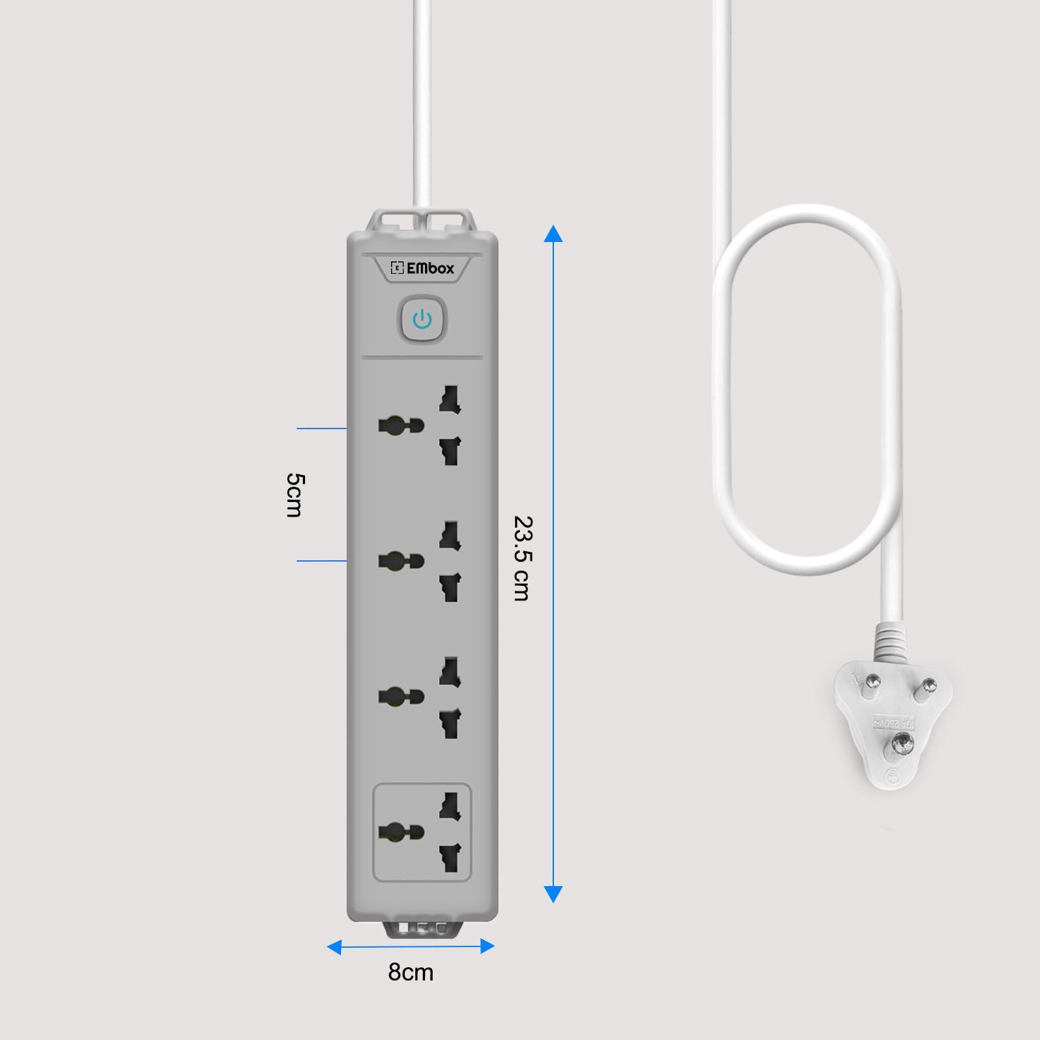 Image of EMBox Power Extension Cord 2 Meter Multi Plug 1500W Heavy Duty 4 Socket Extension Boards