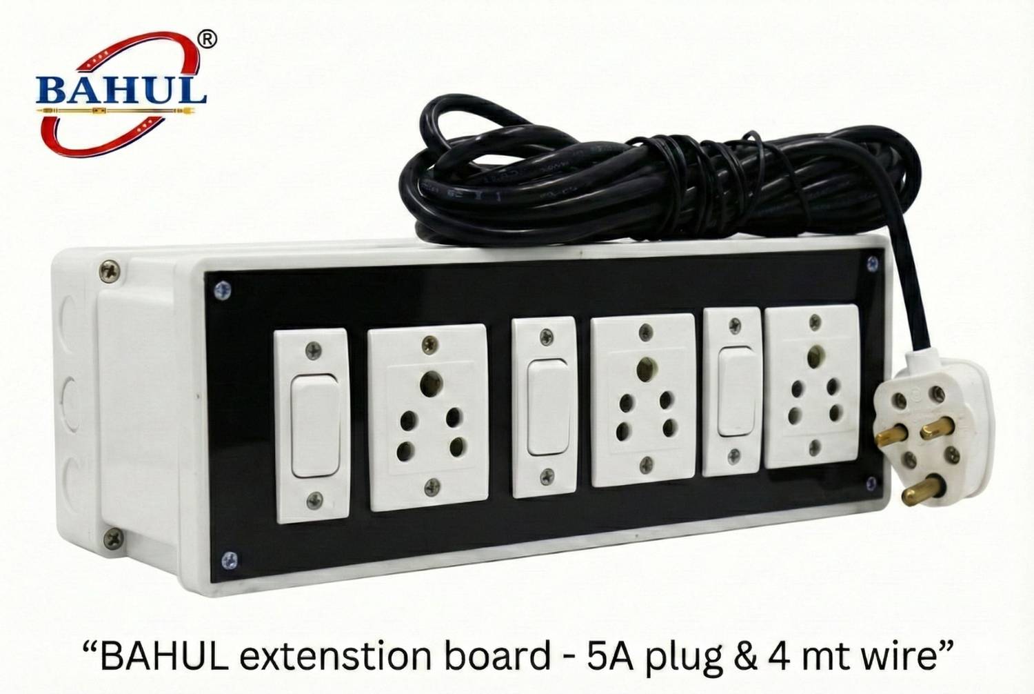 BAHUL BAHUL 3 Socket & 3 Switch Extension Board, 4m Wire, Unbreakable ISI Switches 3 Socket Extension Boards
