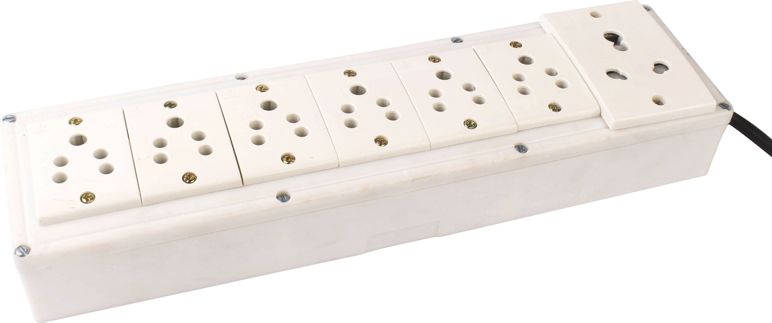 Image of BAHUL Power strip extension multi outlet board Fitted with 7 Anchor Sockets, 6 small 5 AMP and 1 big 15 AMP 7 Socket Extension Boards
