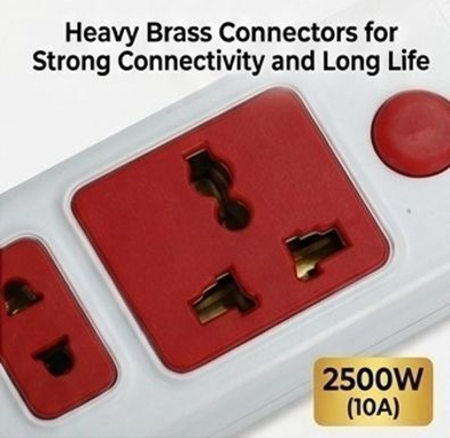Image of PINNACLE 5 Socket, 2500W 10A, 2 Metre Heavy Duty Copper Wire Cord, Surge protector 5 Socket Extension Boards (Red, White, 2 m)