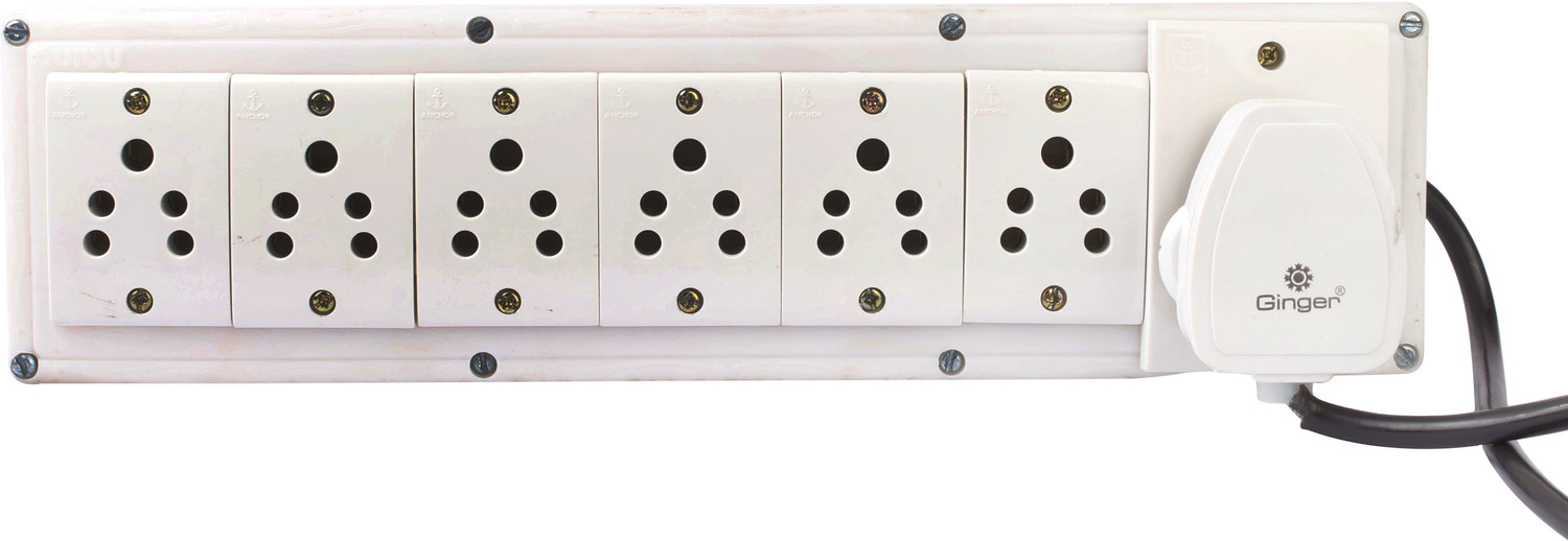 Image of BAHUL Power strip extension multi outlet board Fitted with 7 Anchor Sockets, 6 small 5 AMP and 1 big 15 AMP 7 Socket Extension Boards